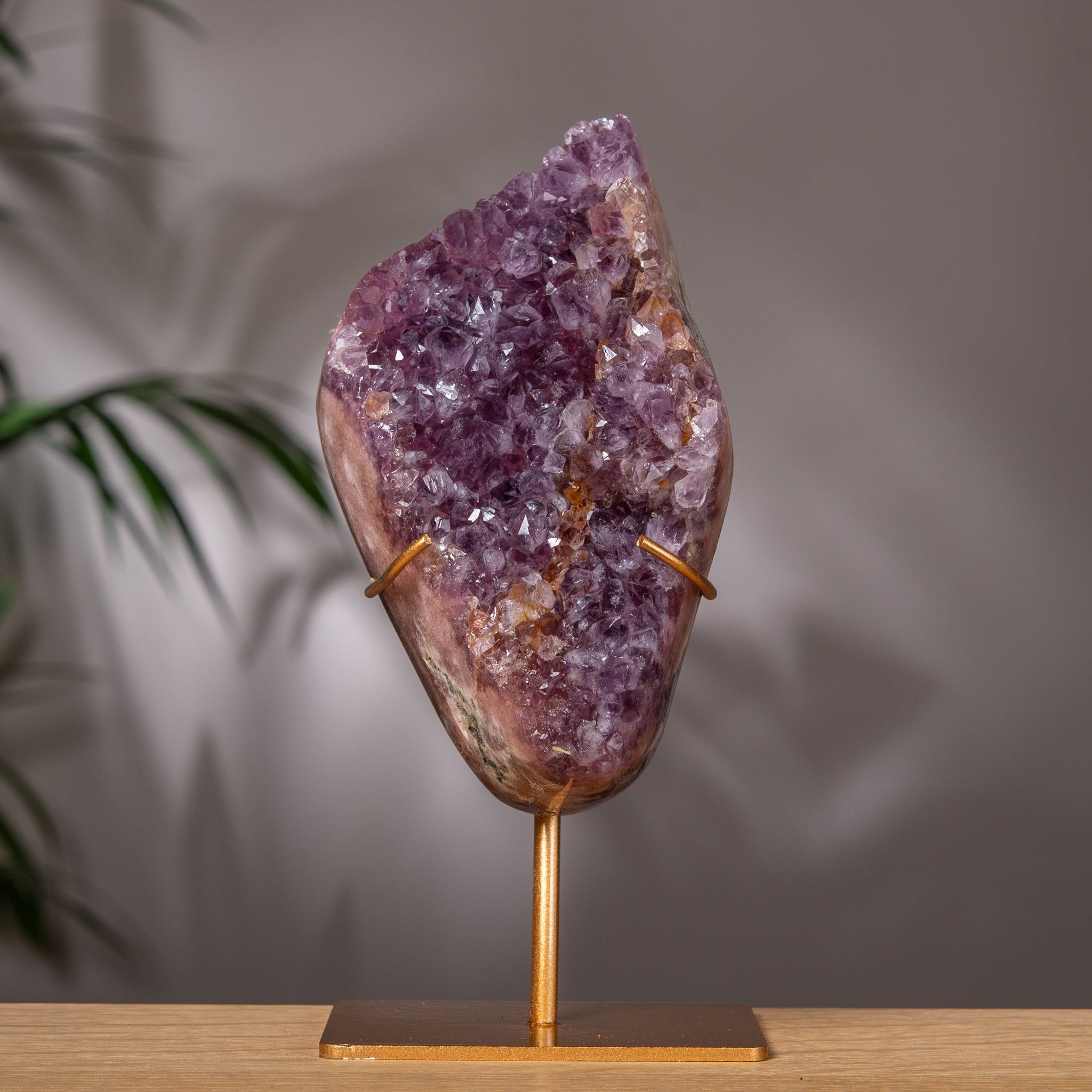 High Quality Pink Amethyst Cluster on Golden Stand - Brazil