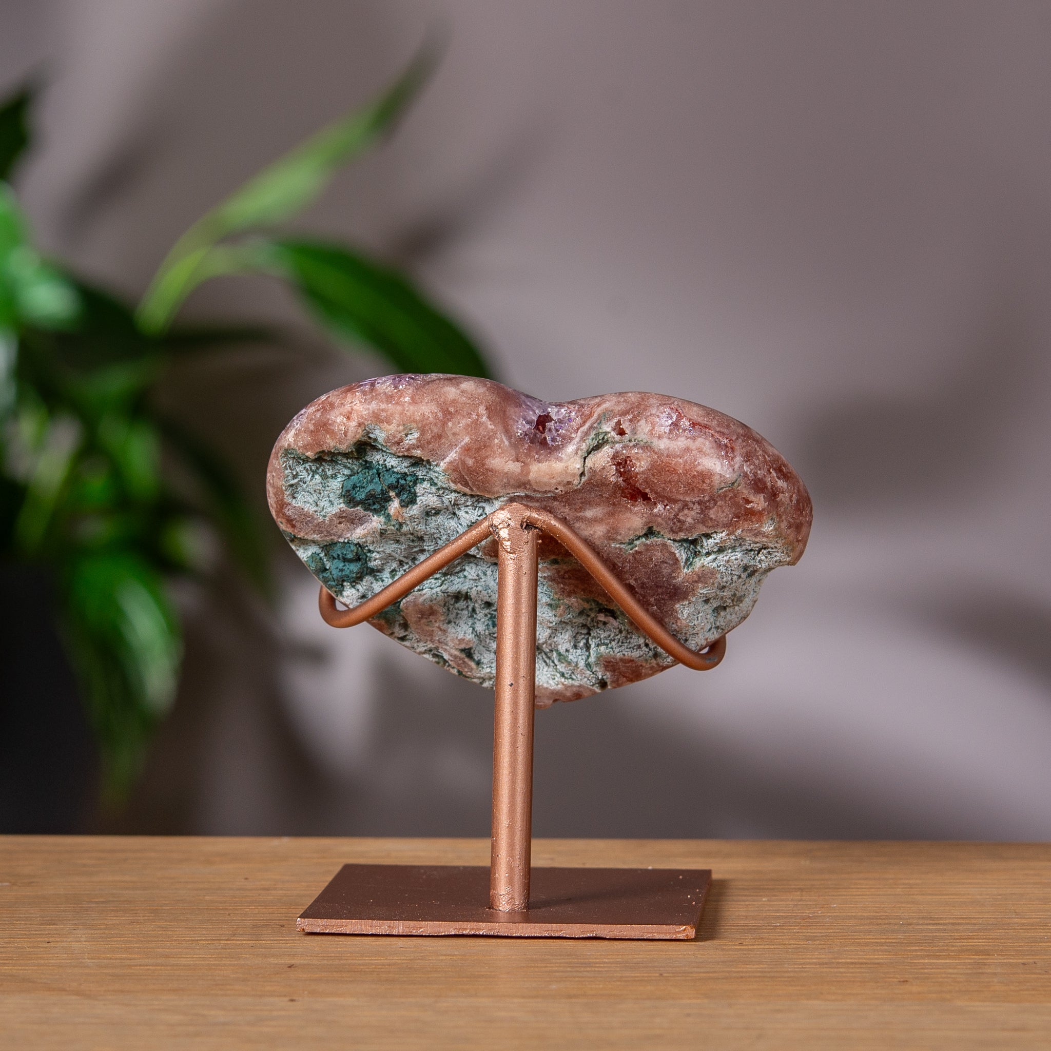 Colorful Pink Amethyst heart on stand