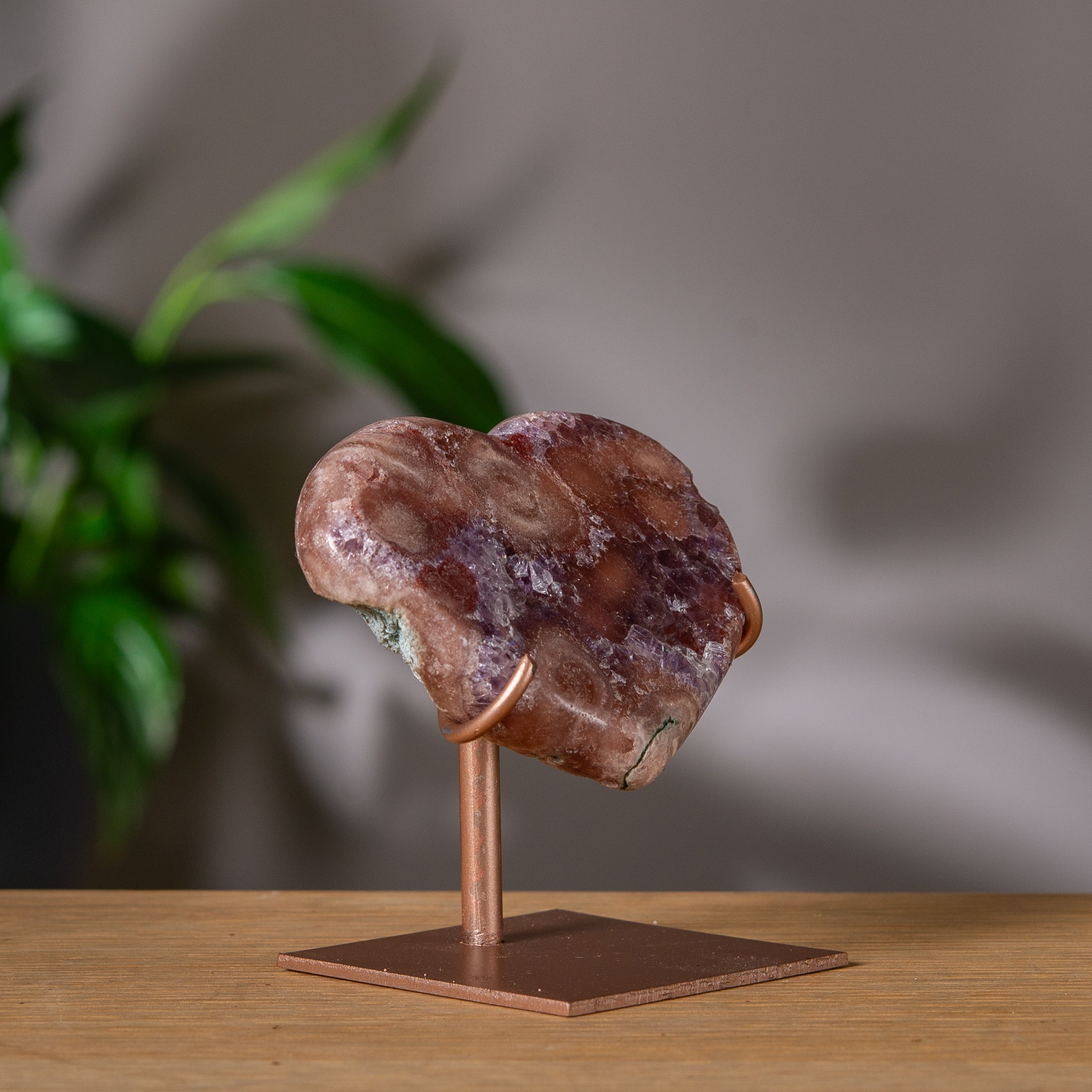 Colorful Pink Amethyst heart on stand
