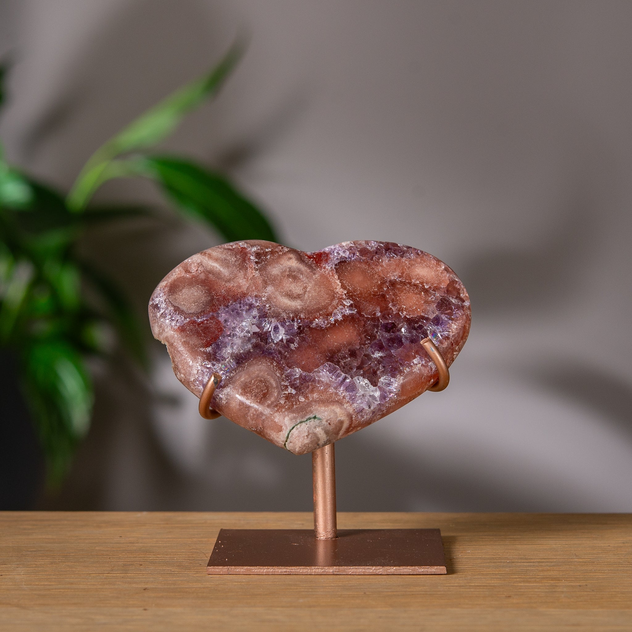 Colorful Pink Amethyst heart on stand