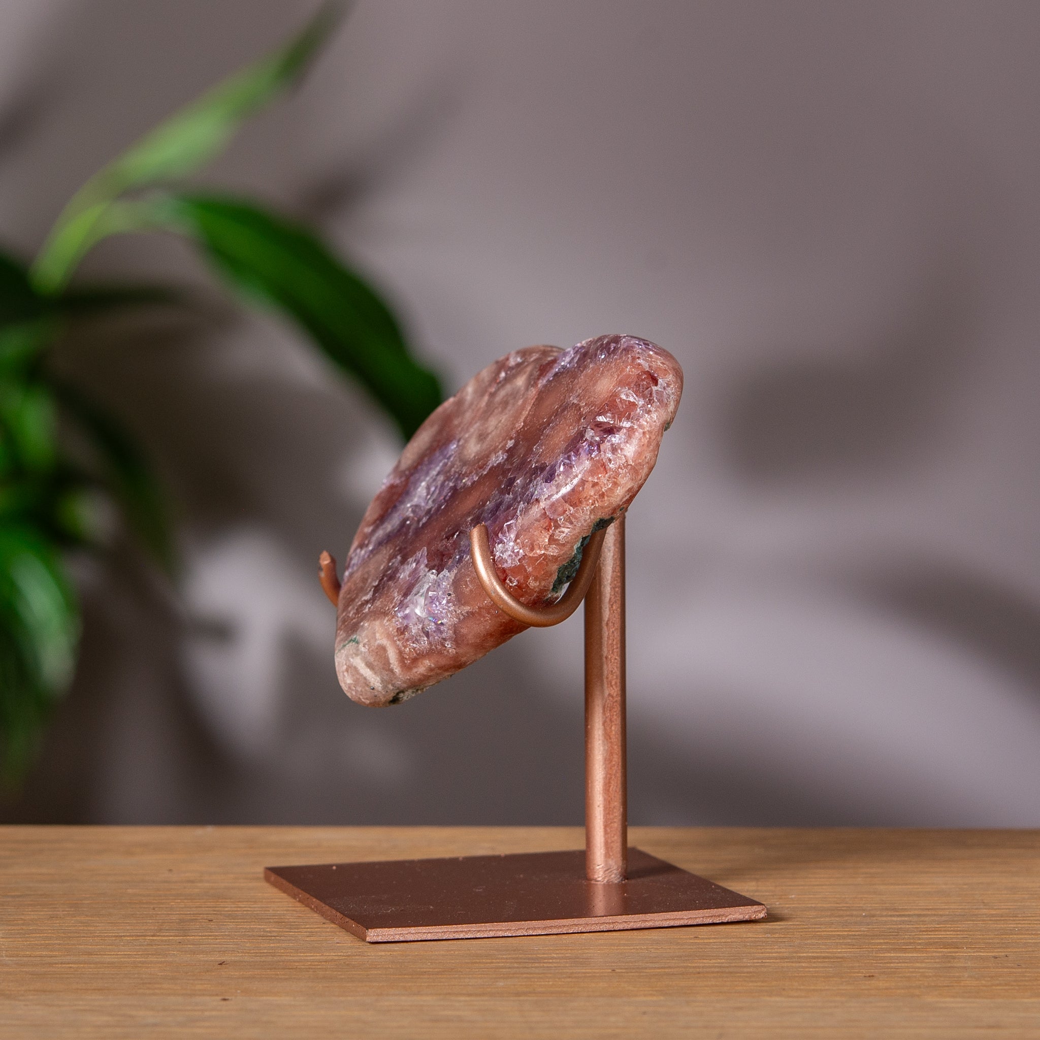 Colorful Pink Amethyst heart on stand