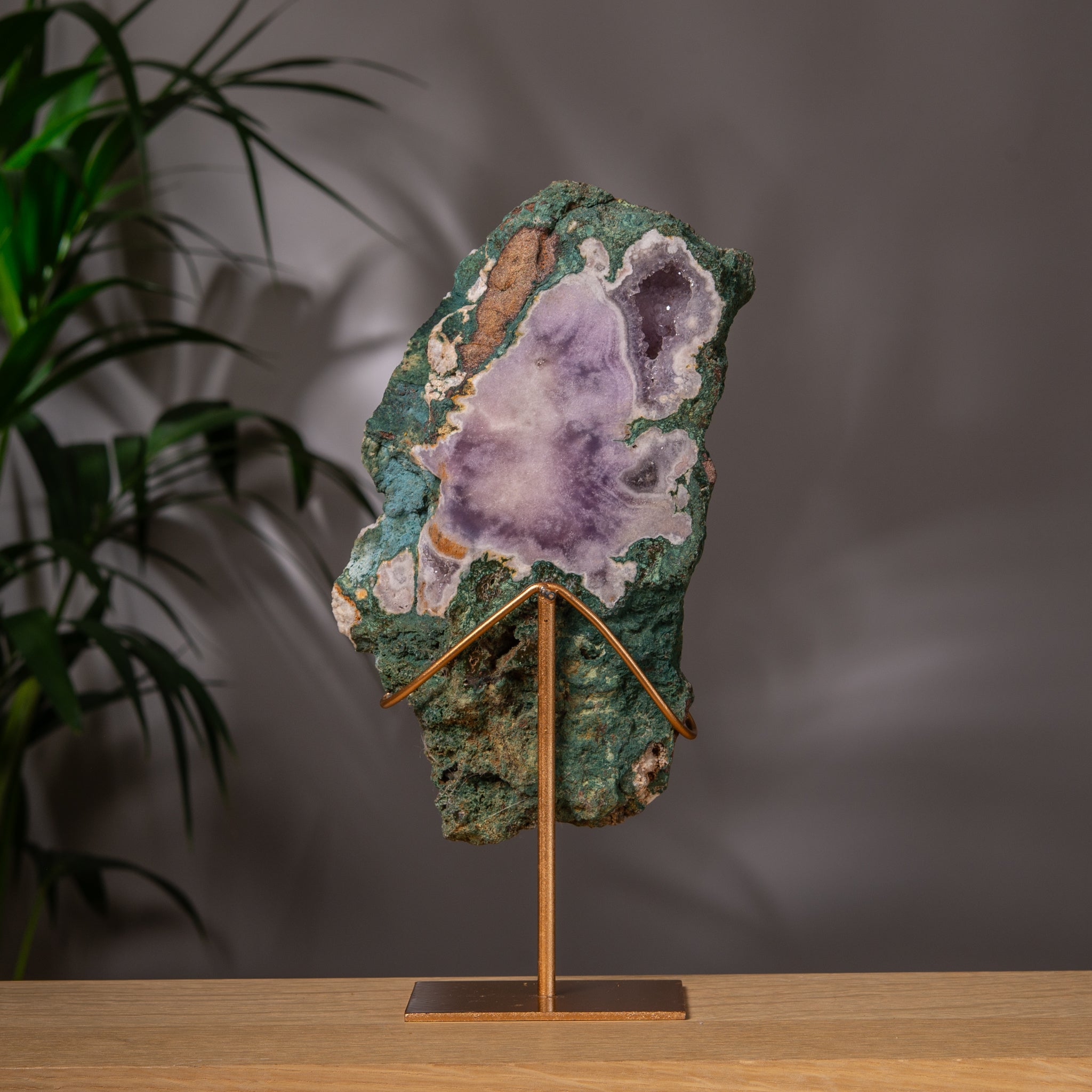 Pink Amethyst Freeform Slab on Gold Stand