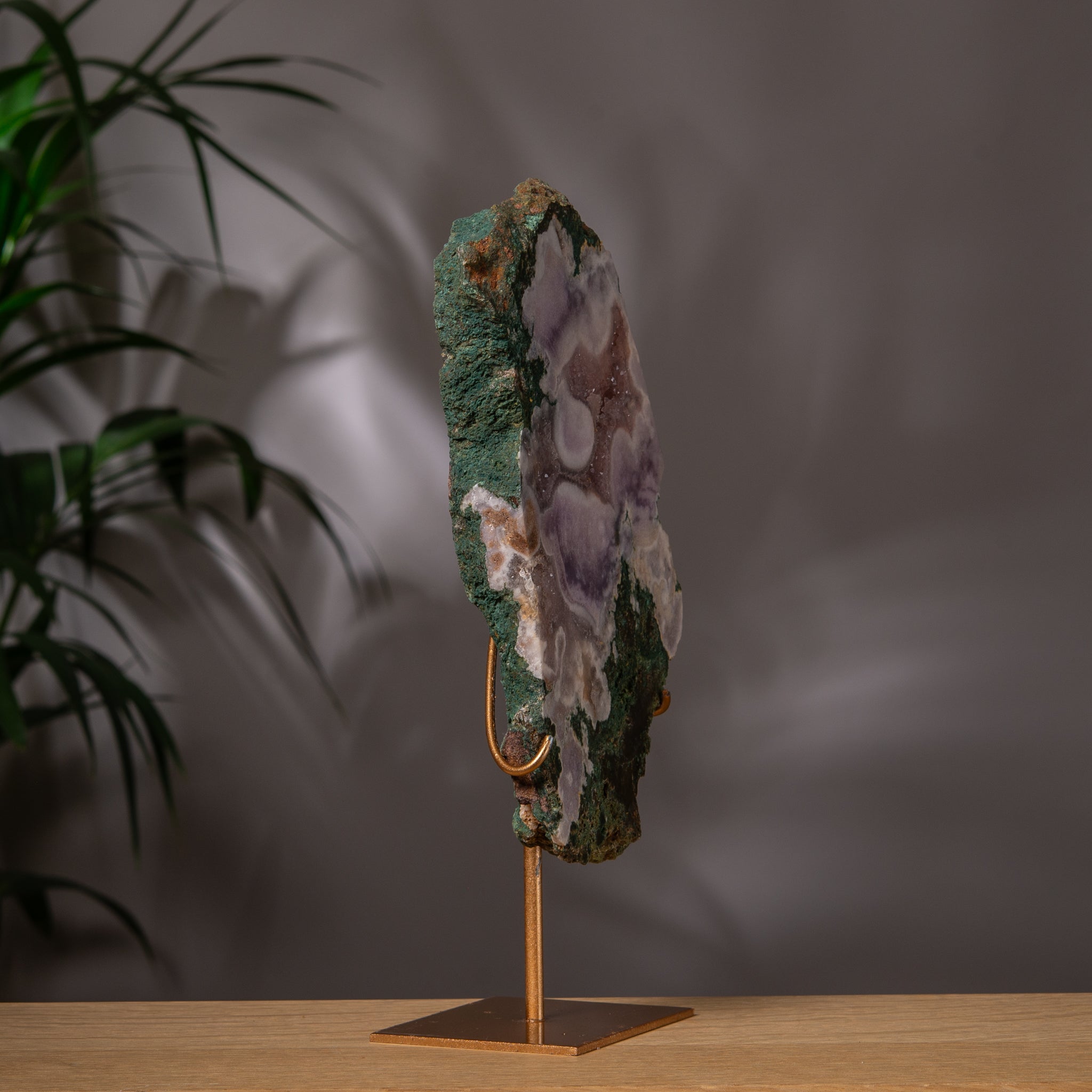 Pink Amethyst Freeform Slab on Gold Stand