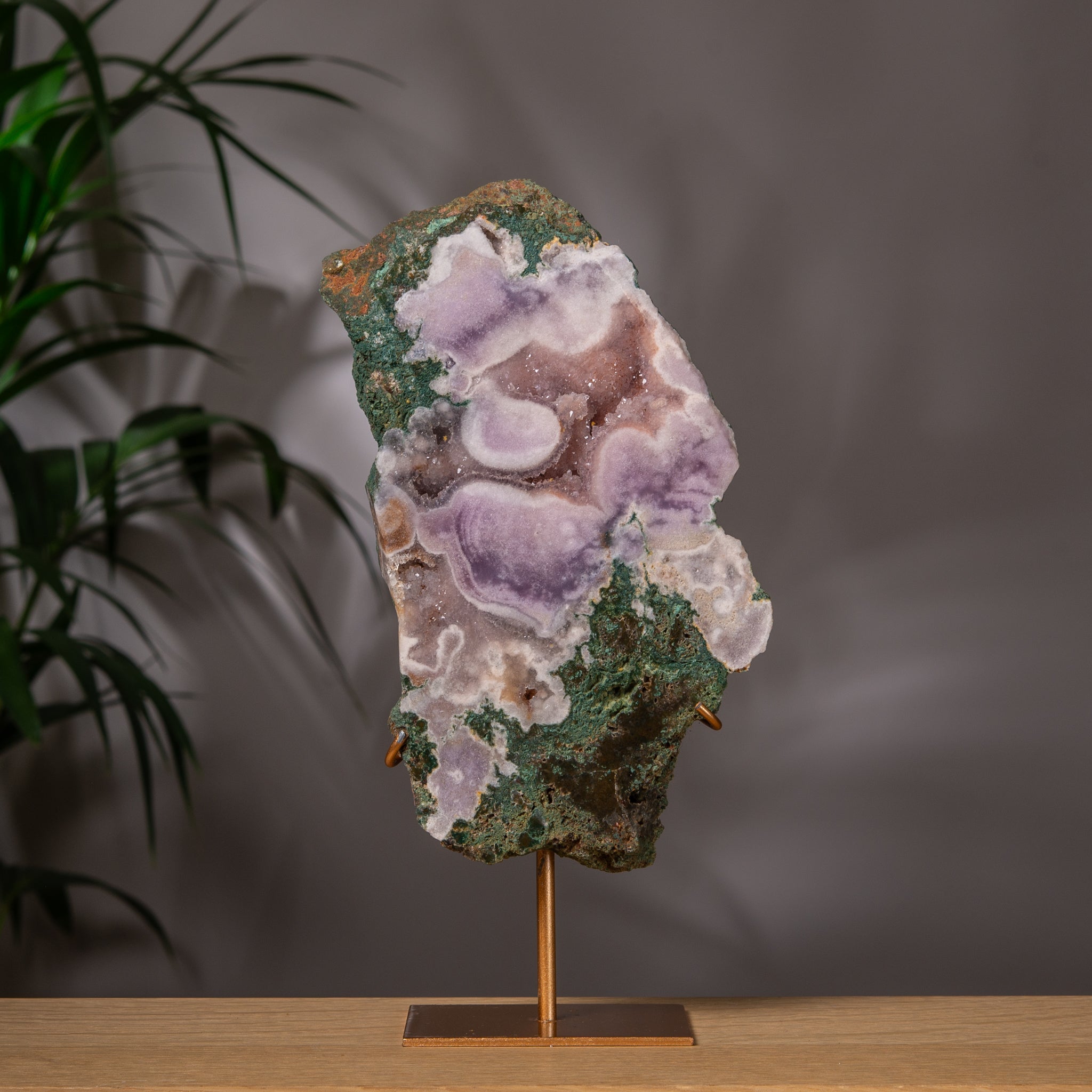 Pink Amethyst Freeform Slab on Gold Stand