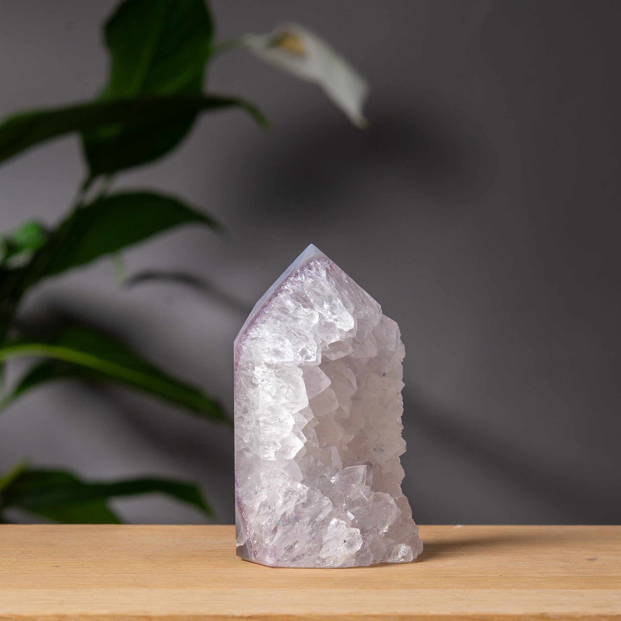 White Quartz Agate Druzy Tower