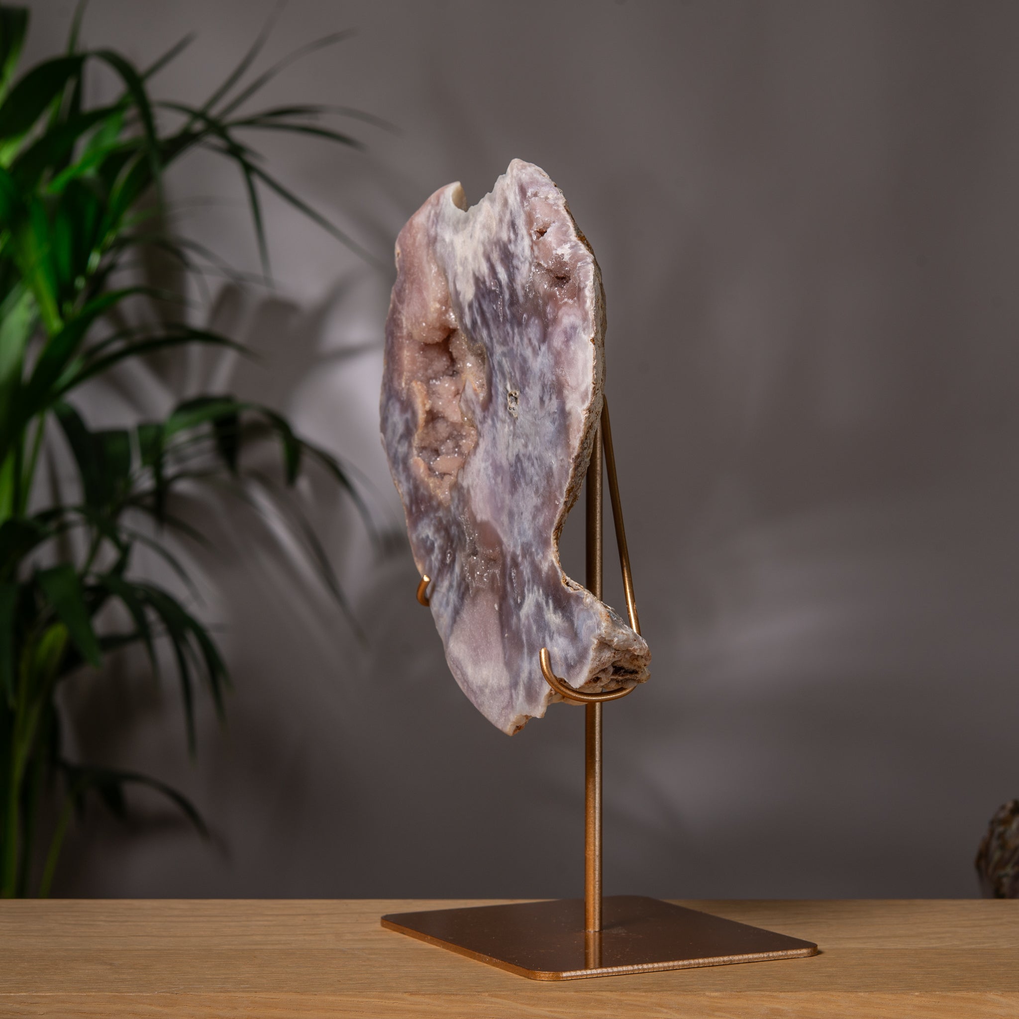 Premium Grey Pink Amethyst Slab on stand