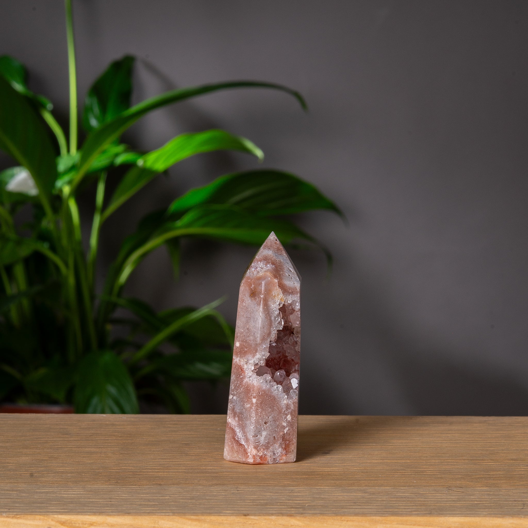 Deep Pink Amethyst Tower with Quartz Geode