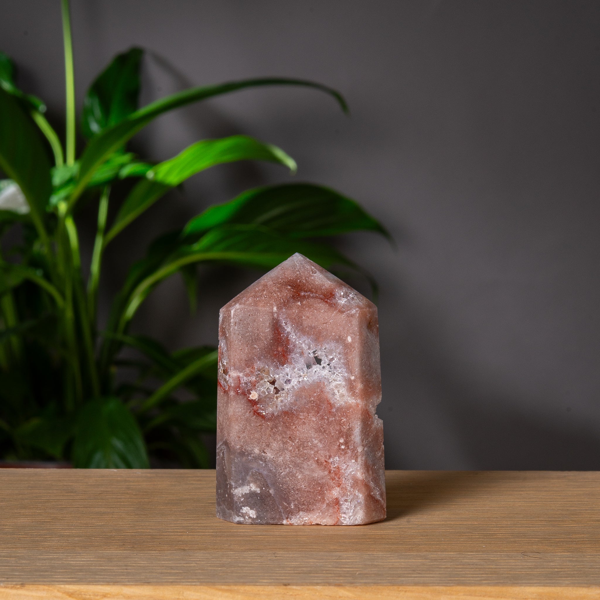 Deep Pink Amethyst Tower with Quartz Geode
