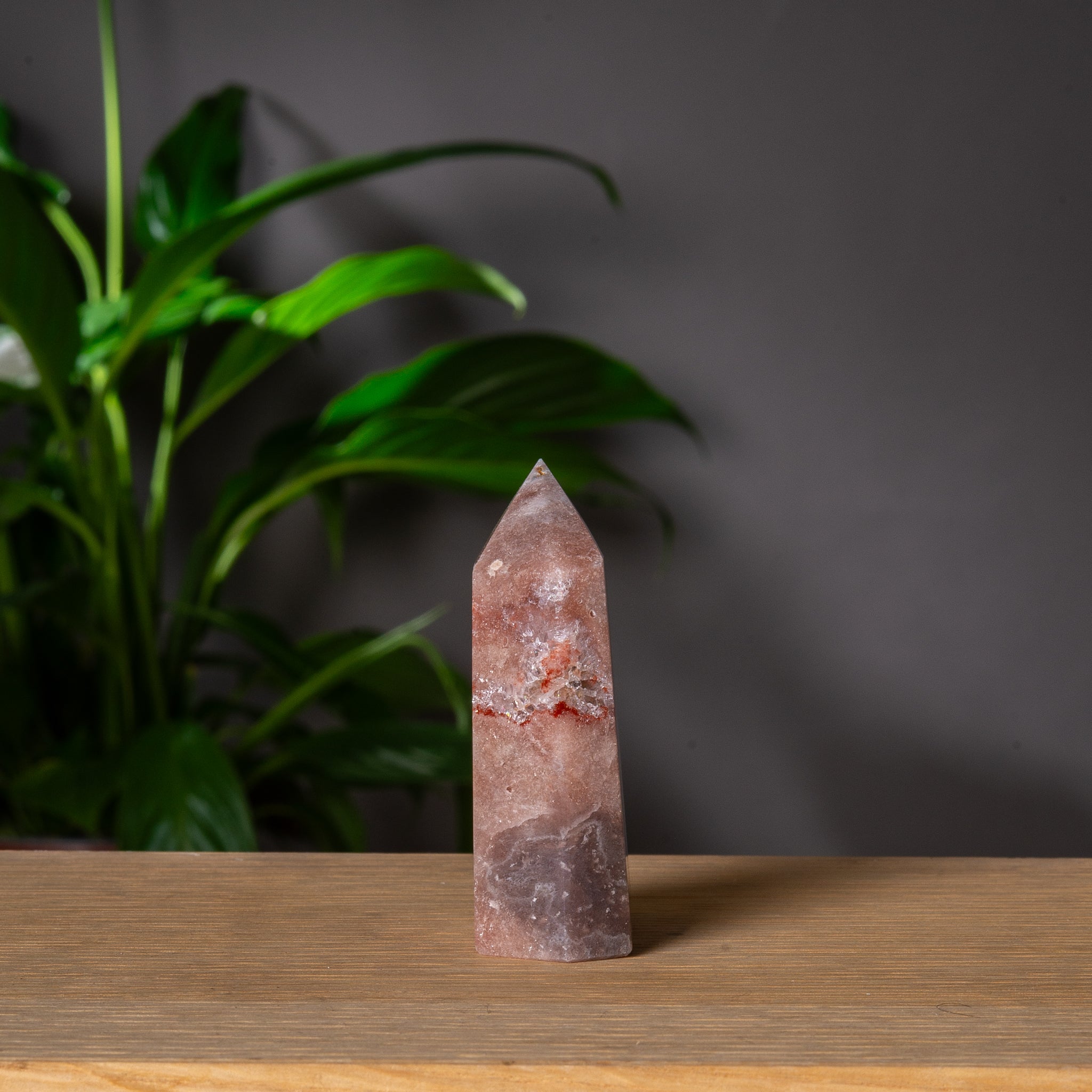 Deep Pink Amethyst Tower with Quartz Geode