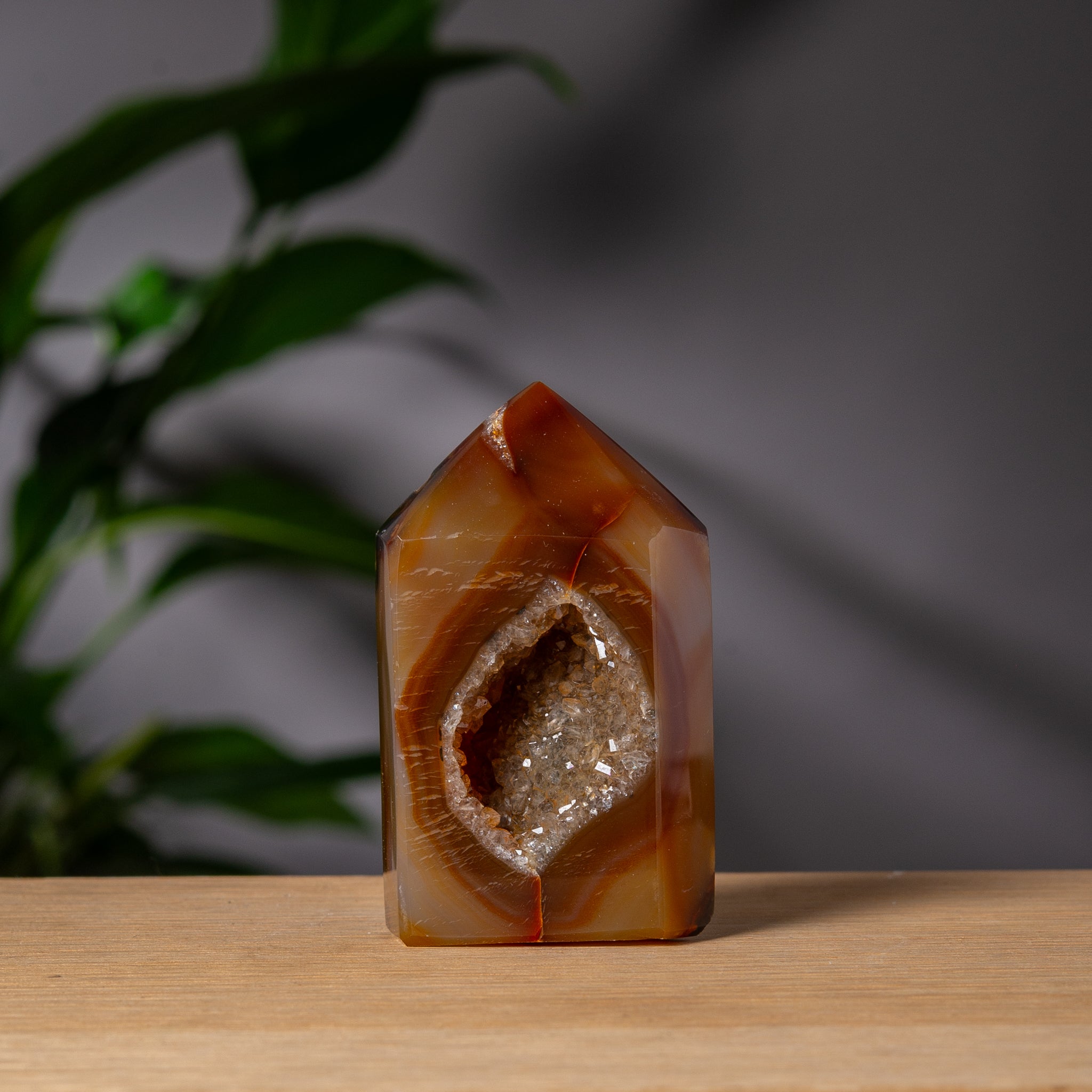 Orangebrun Agattorn med Druzy-hålighet