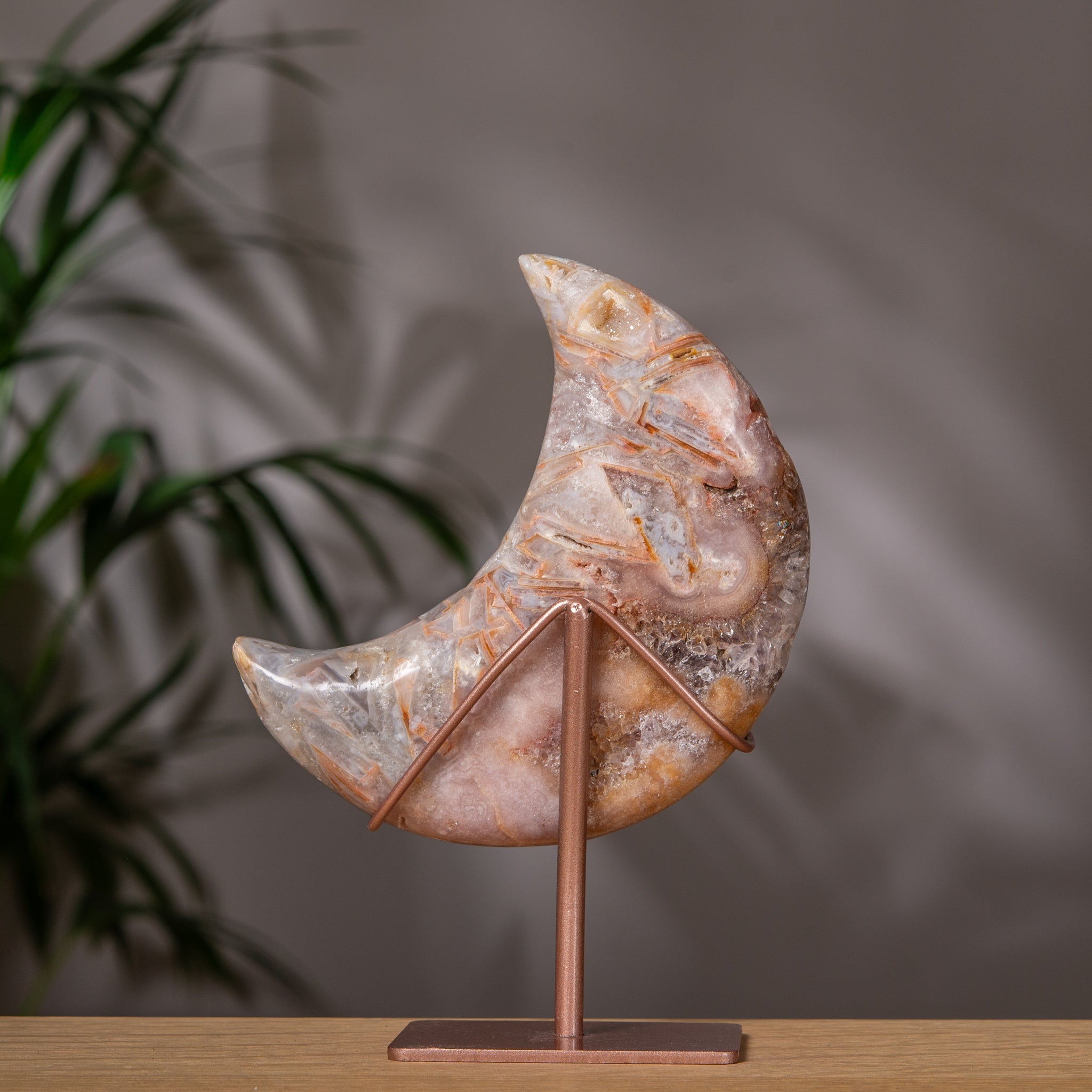 Pink Amethyst Moon on Stand with Marbled Patterns