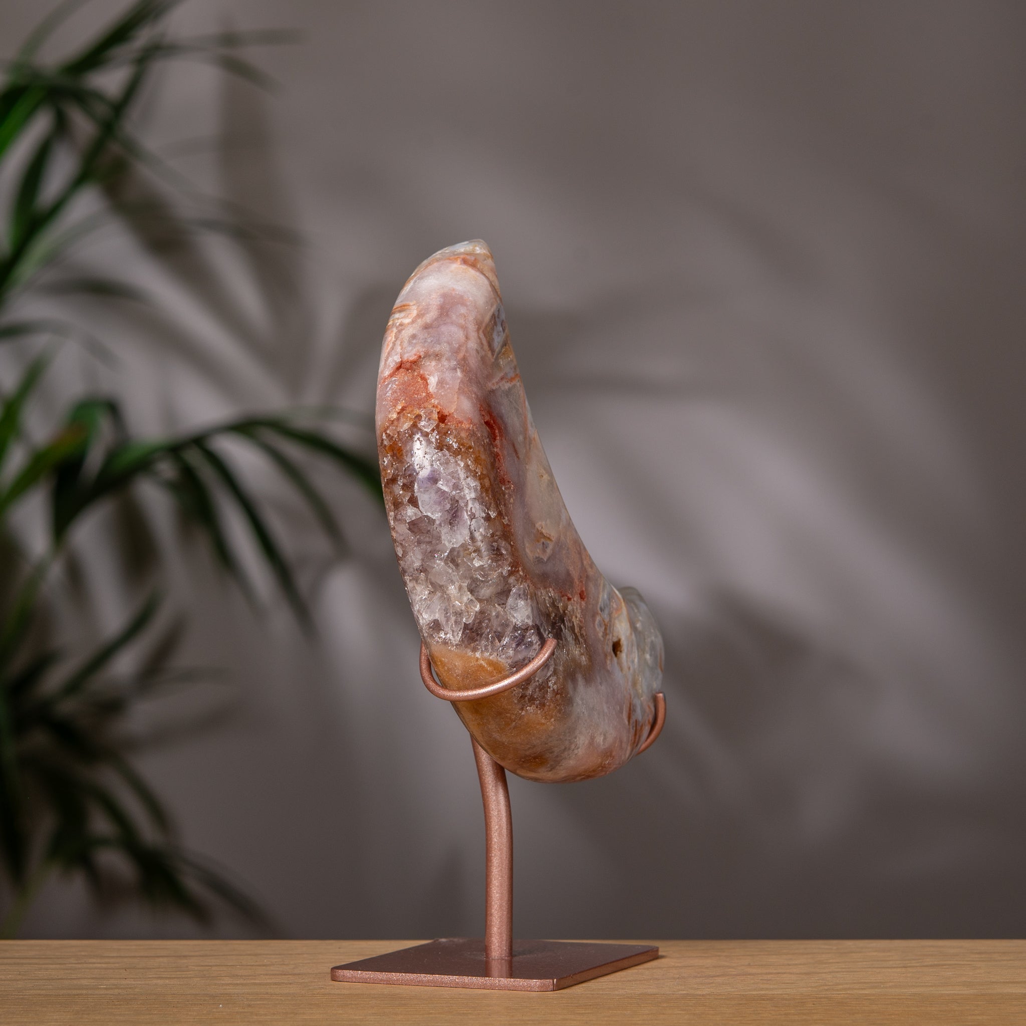 Pink Amethyst Moon on Stand with Marbled Patterns