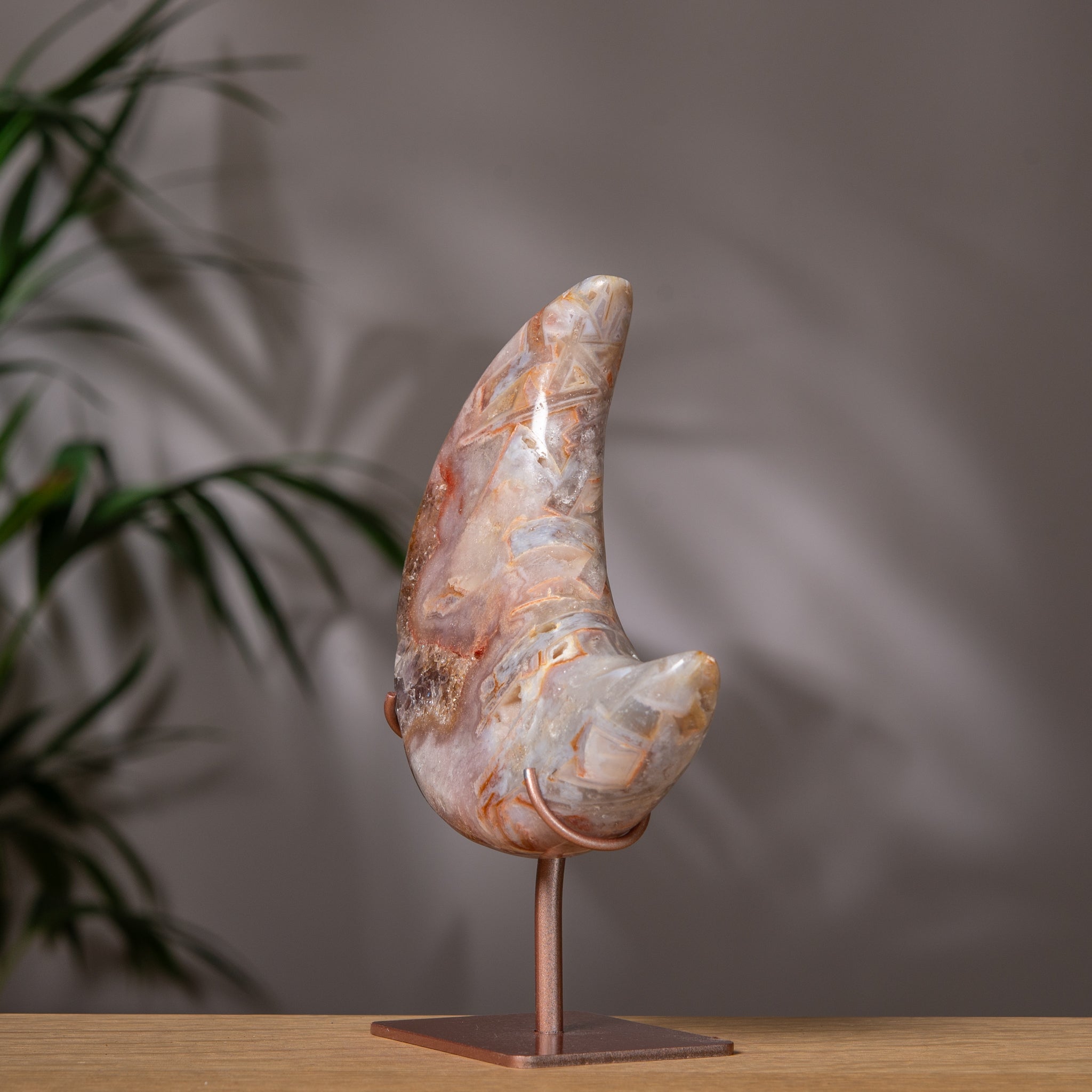 Pink Amethyst Moon on Stand with Marbled Patterns