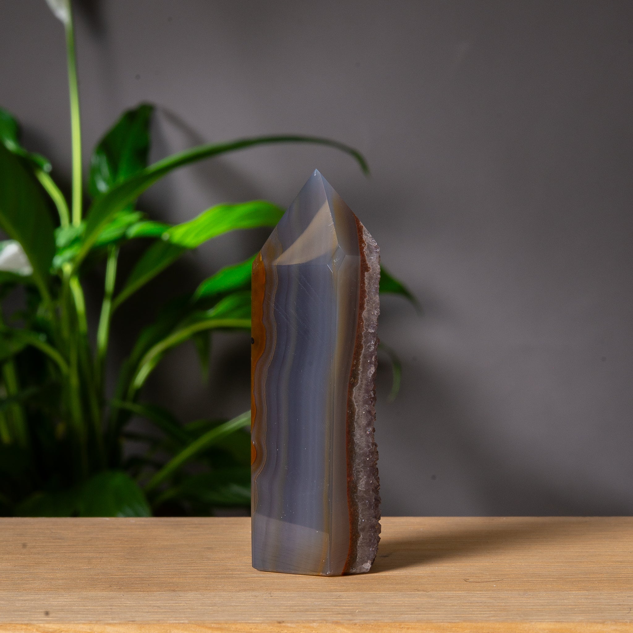 Dark Grey Agate Tower with Purple Druzy