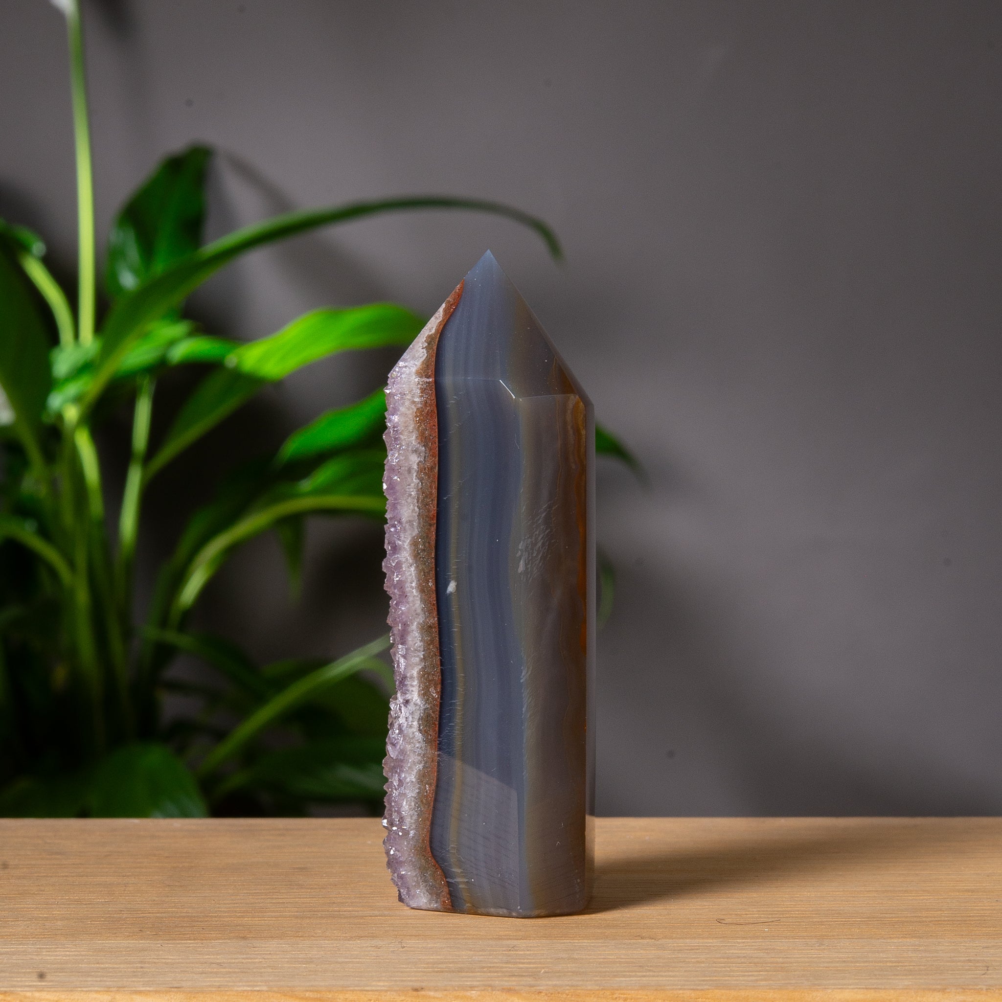 Dark Grey Agate Tower with Purple Druzy