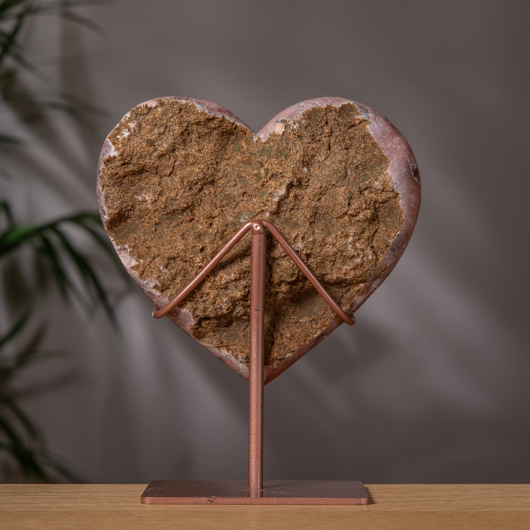 Rosy Dark Pink Amethyst Heart on Stand