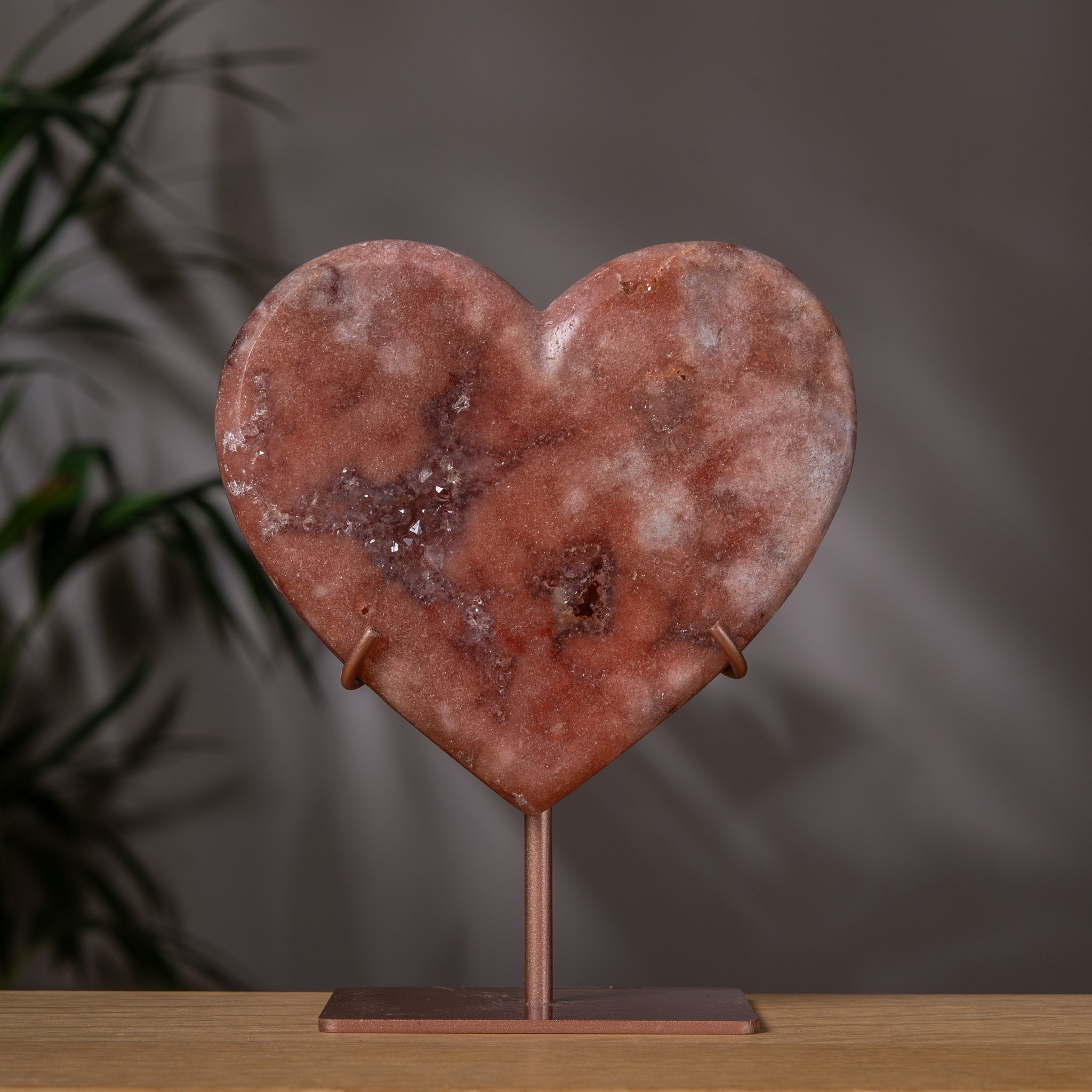 Rosy Dark Pink Amethyst Heart on Stand