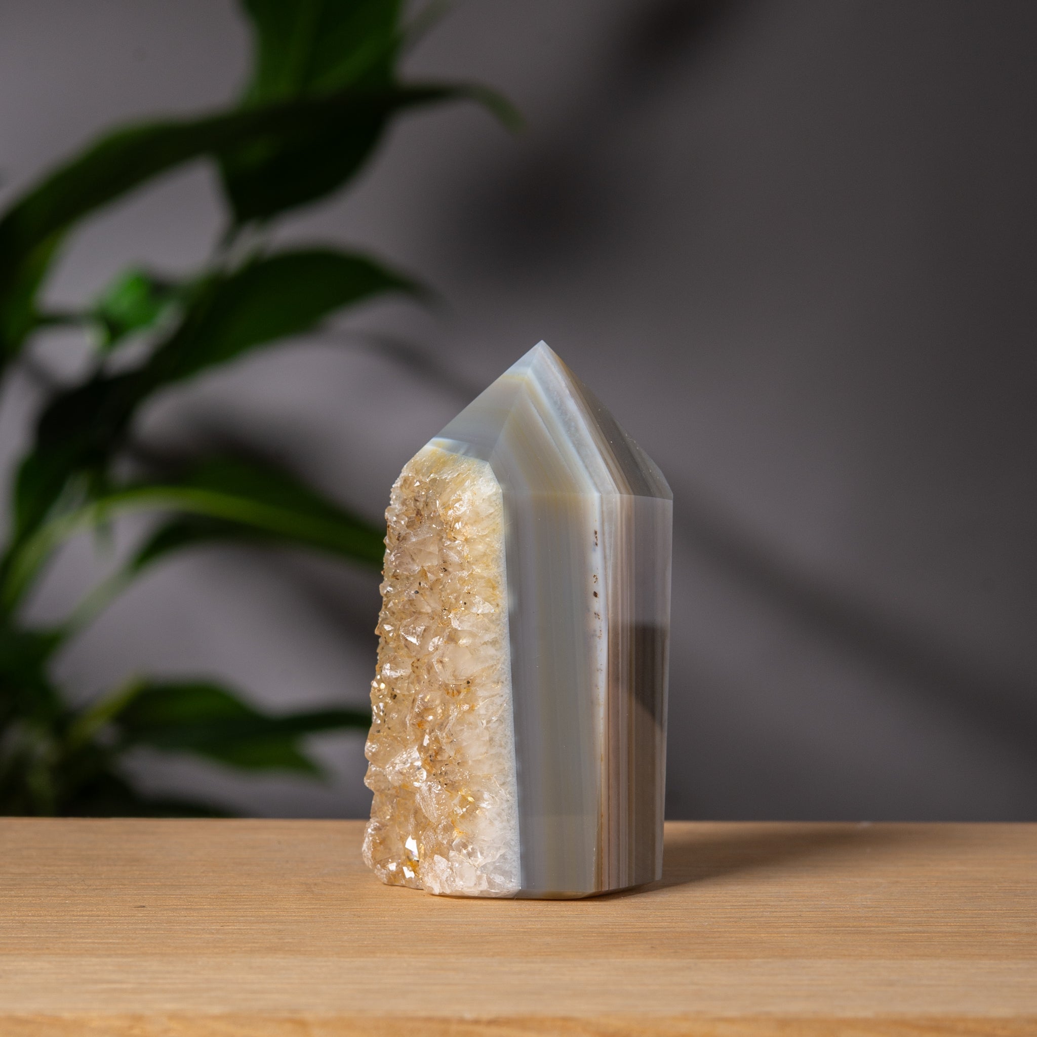 Grey Agate Tower with Golden Druzy