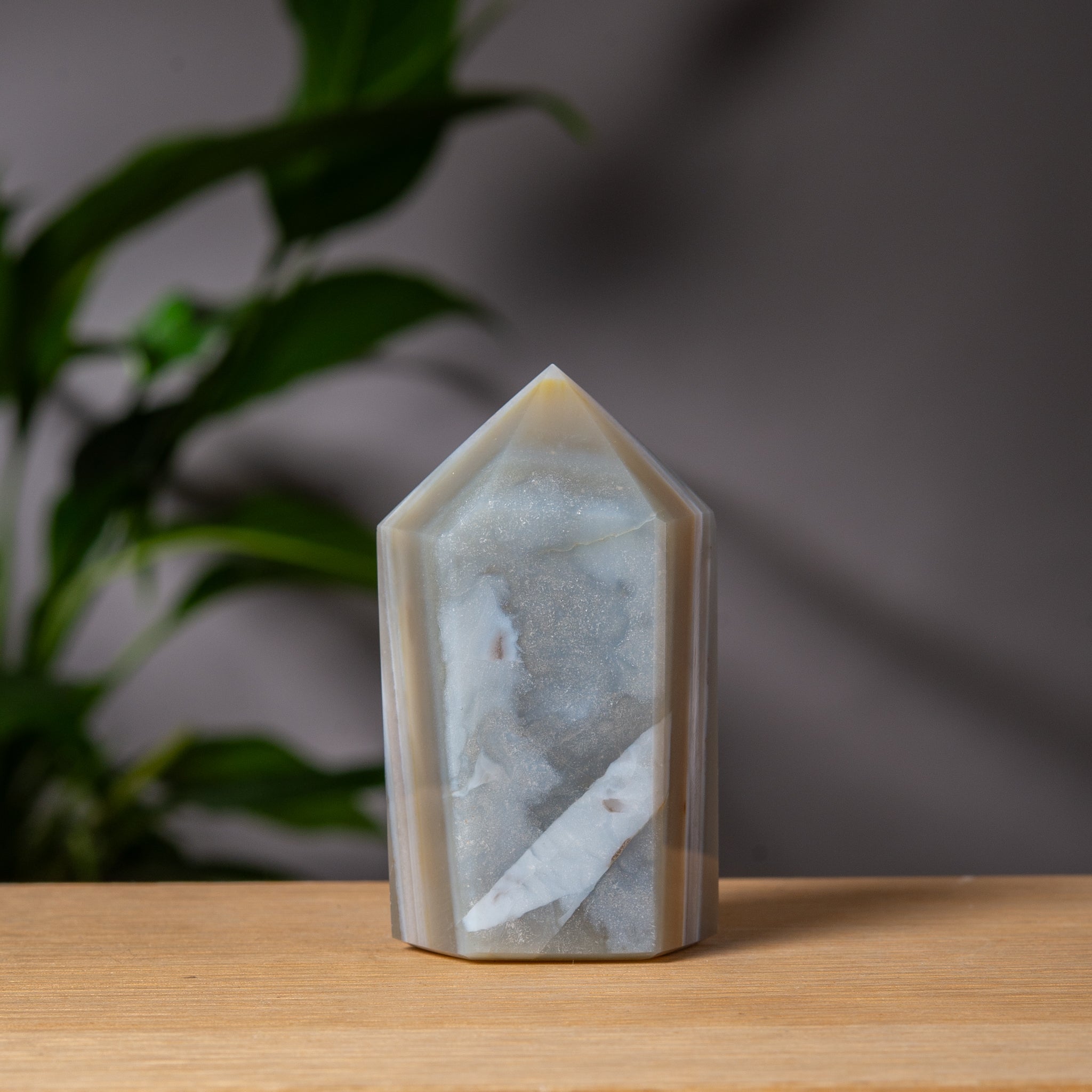 Grey Agate Tower with Golden Druzy
