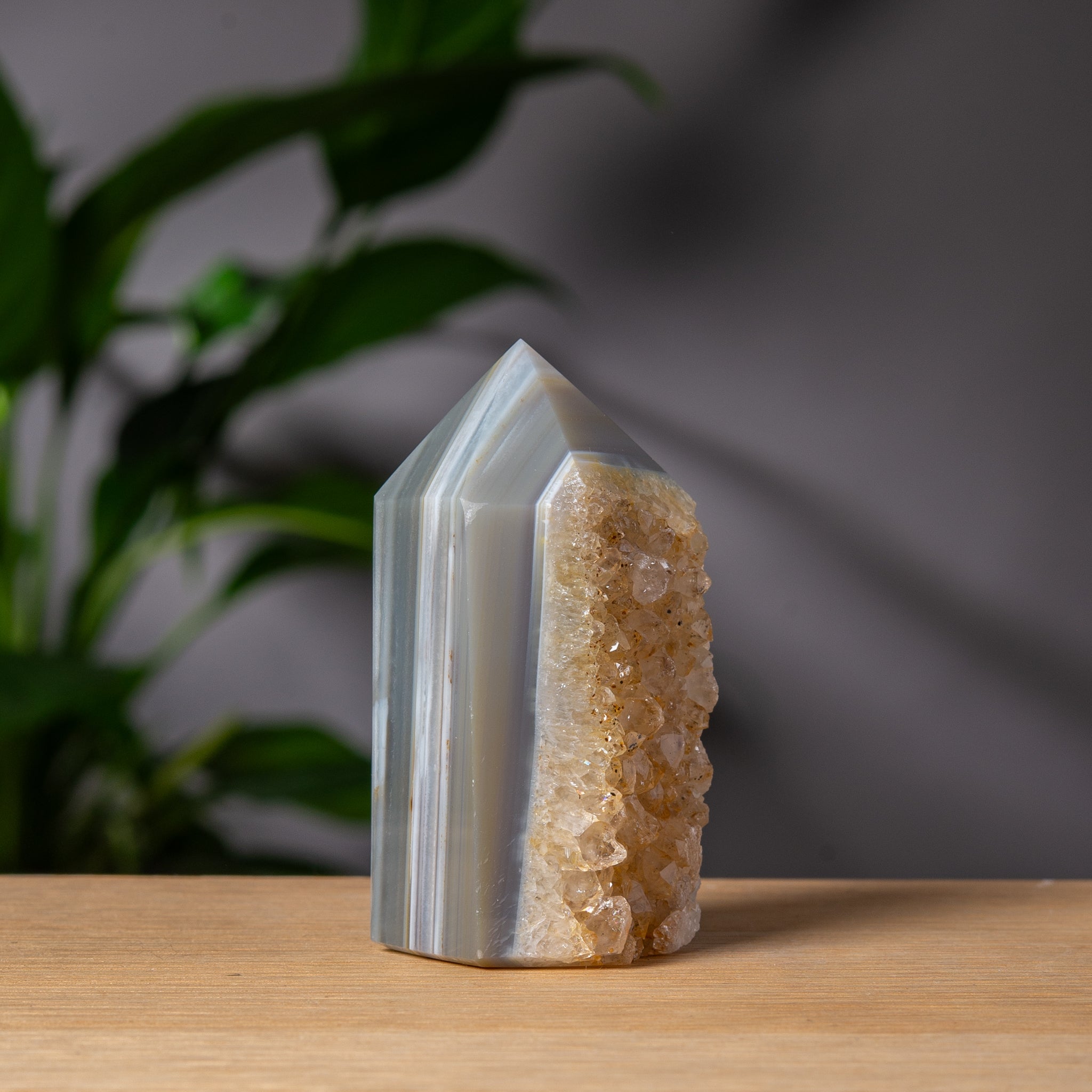 Grey Agate Tower with Golden Druzy