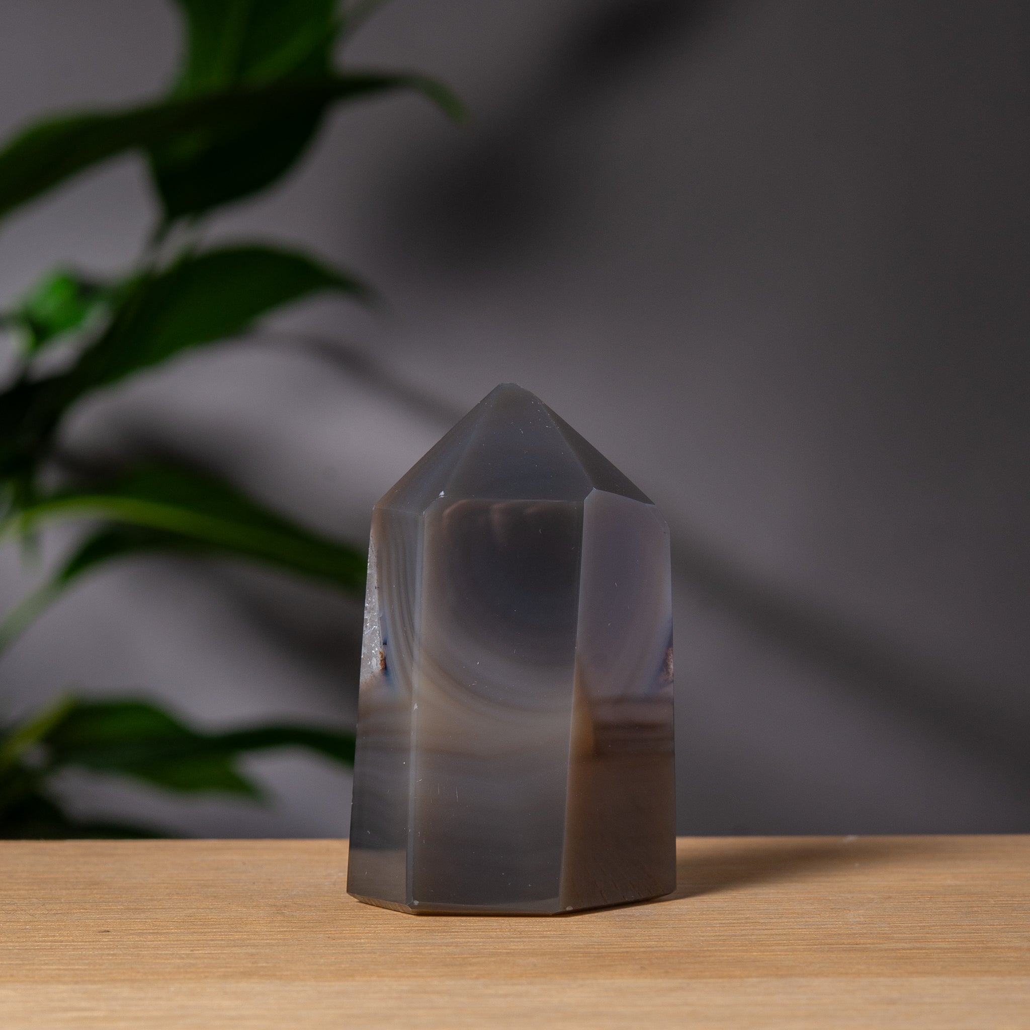 Grey Agate Tower with Quartz Cavity