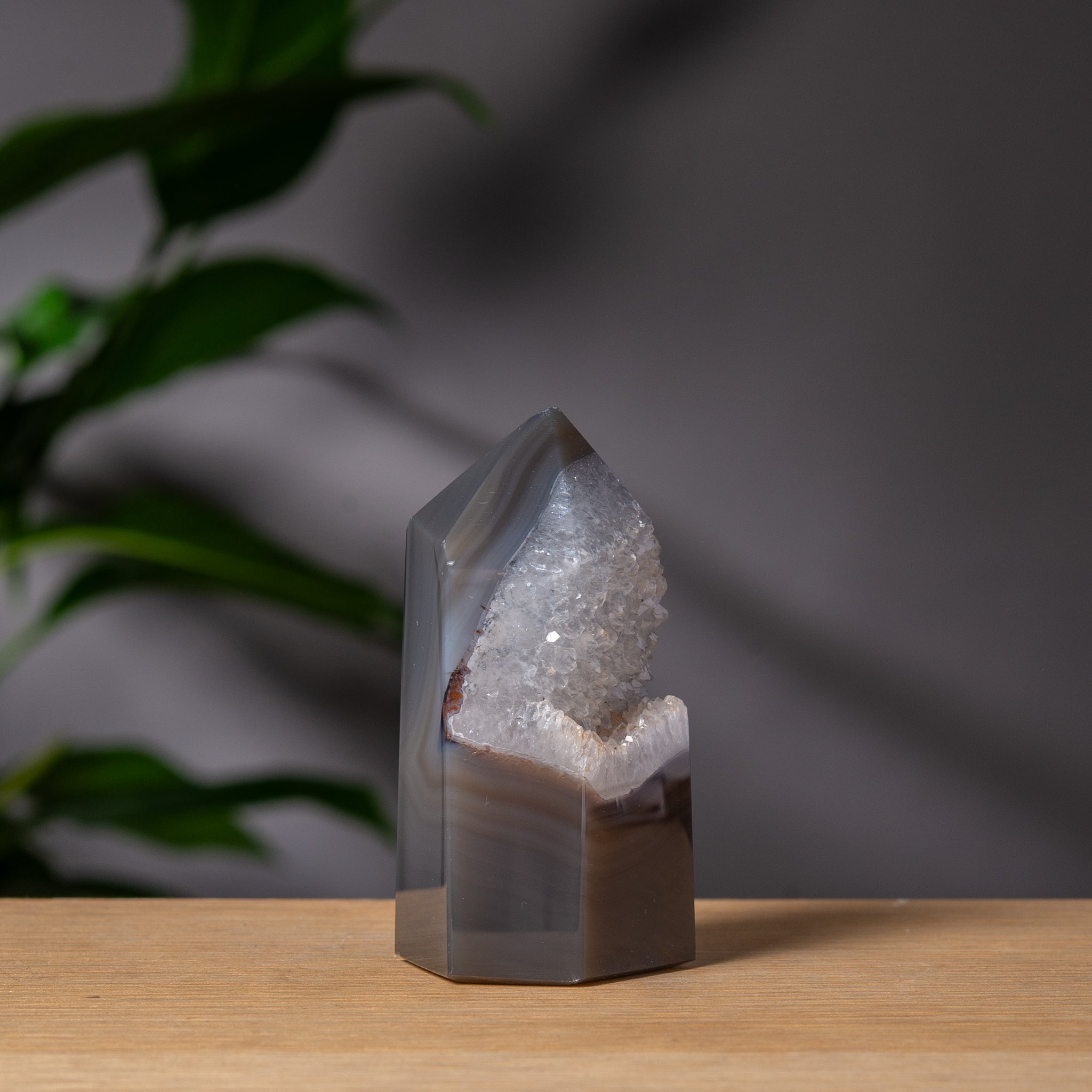 Grey Agate Tower with Quartz Cavity