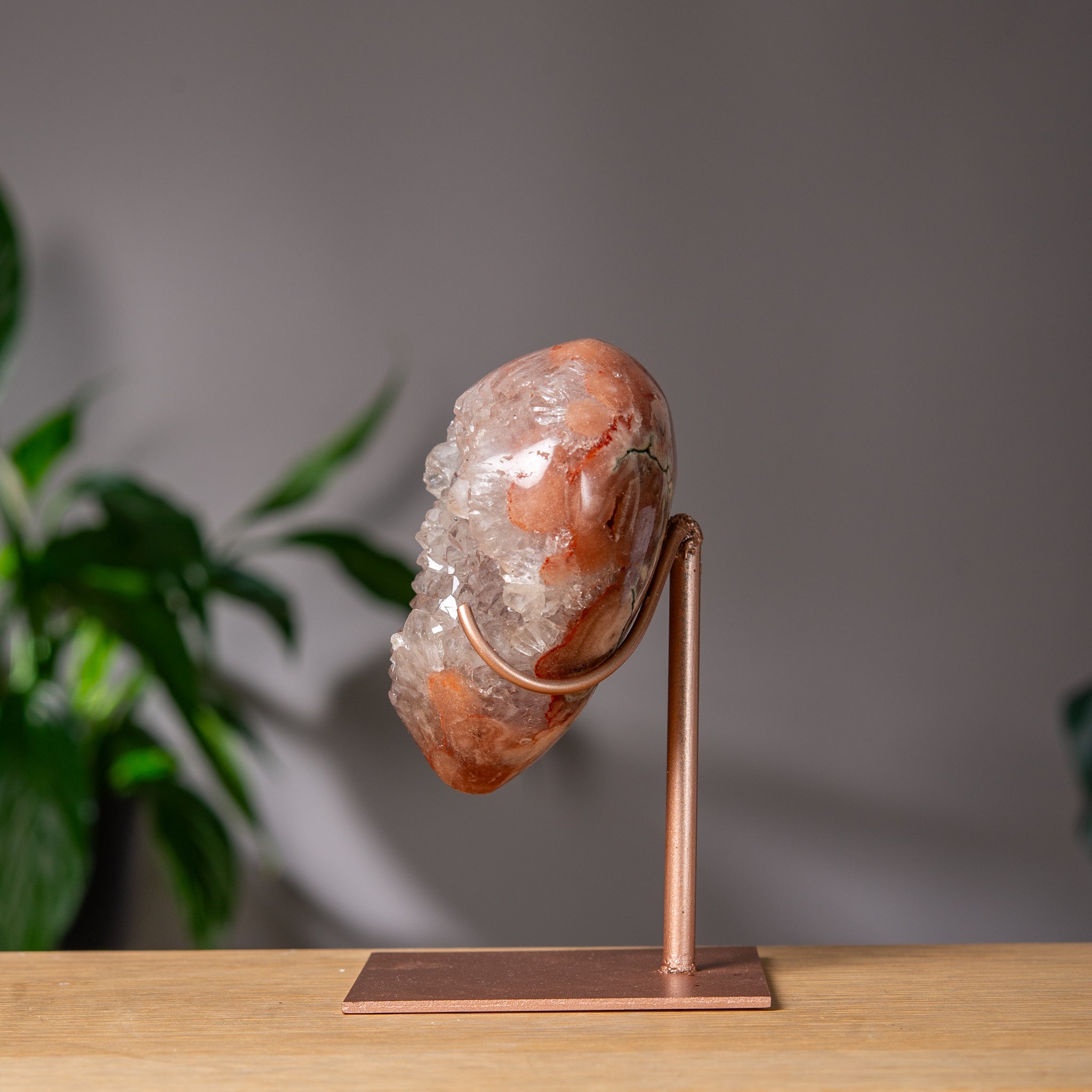 Deep Rose Pink Amethyst Heart on Rose Gold Stand