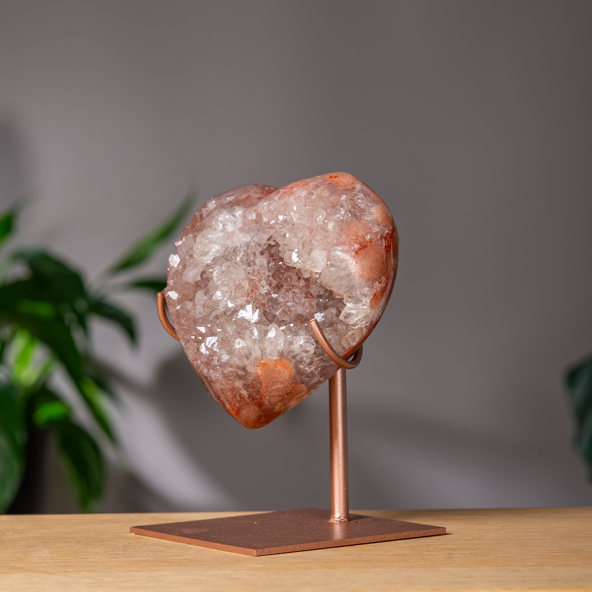 Deep Rose Pink Amethyst Heart on Rose Gold Stand