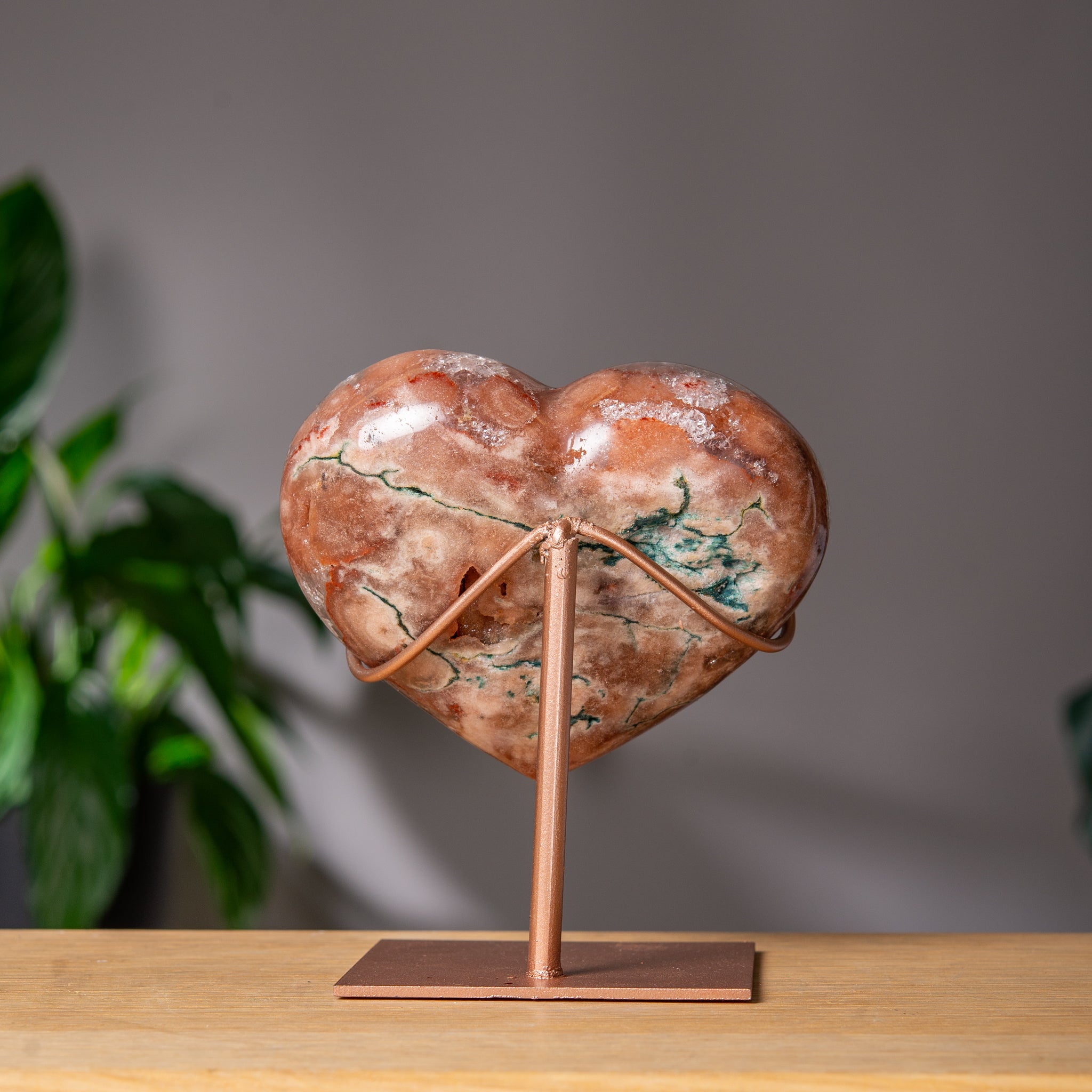 Deep Rose Pink Amethyst Heart on Rose Gold Stand