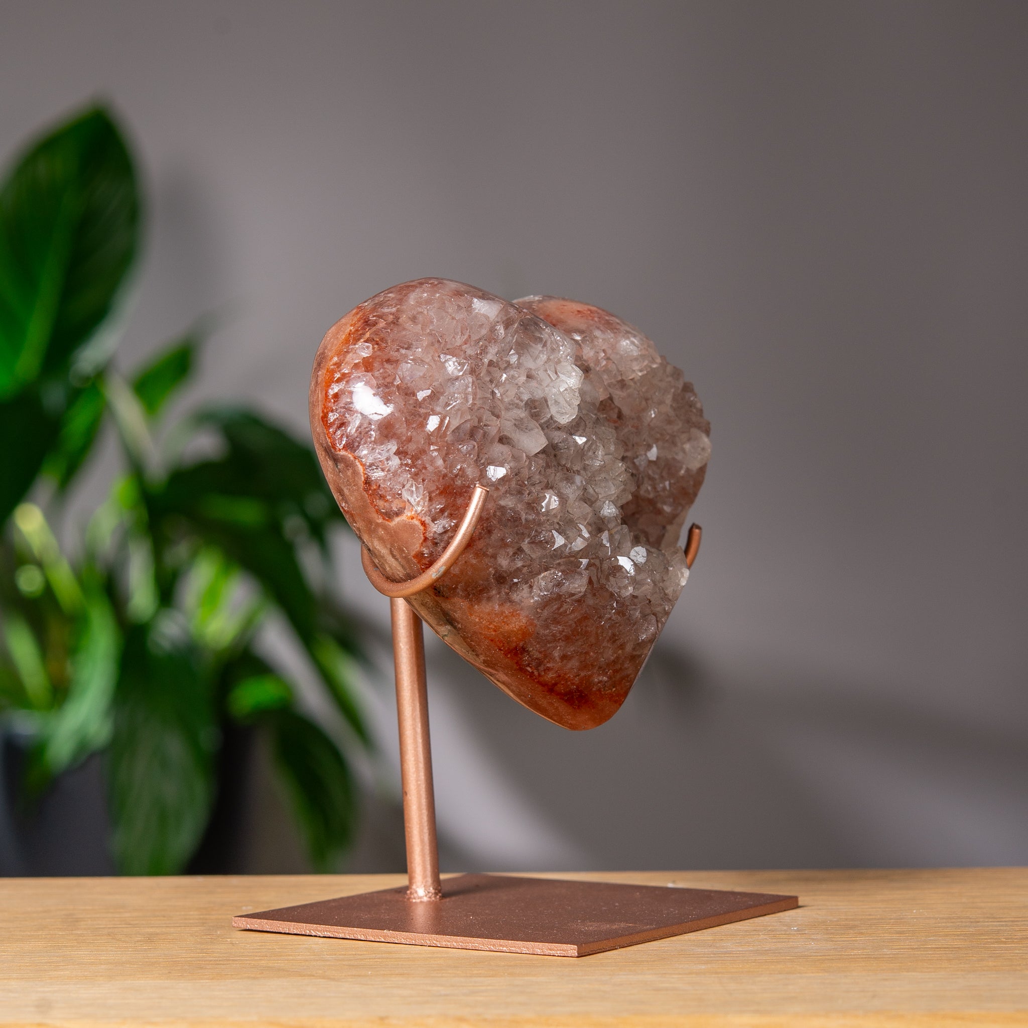 Deep Rose Pink Amethyst Heart on Rose Gold Stand