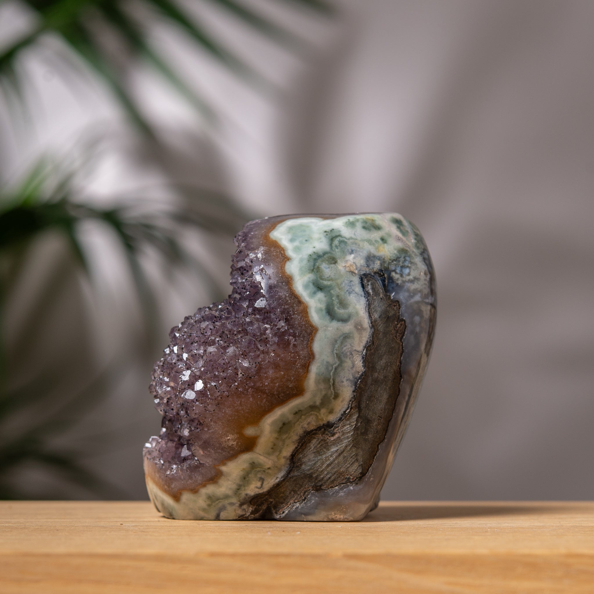 Amethyst Druzy Cutbase in purple and soft green Jasper