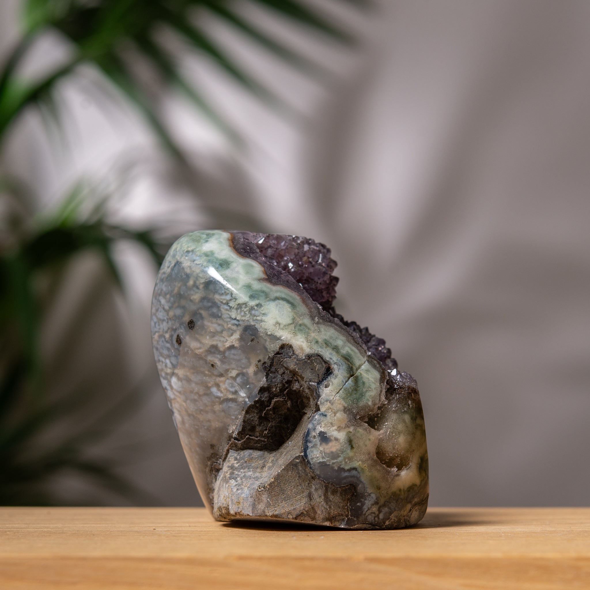 Amethyst Druzy Cutbase in purple and soft green Jasper