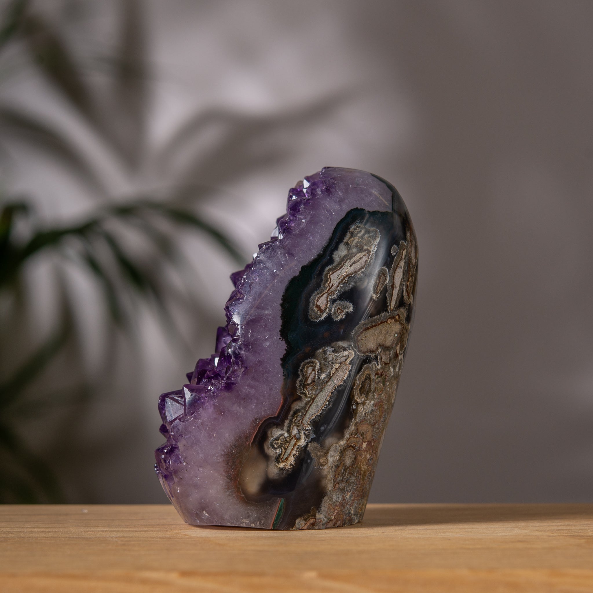 Amethyst Cluster – Deep Purple Crystal & Natural Jasper Back – Uruguay