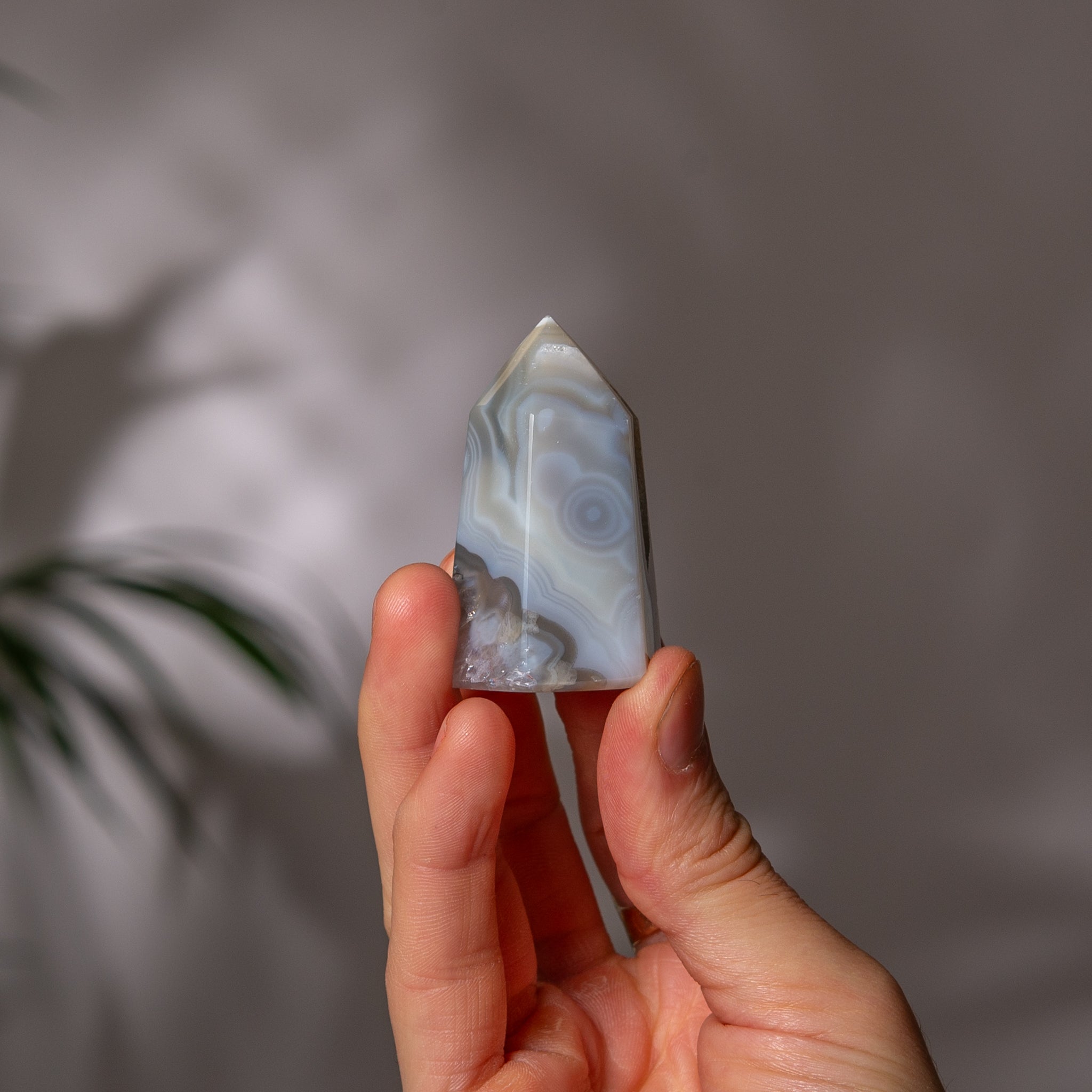 Mini Agate Tower – Blue Grey Banded Pattern – Brazil