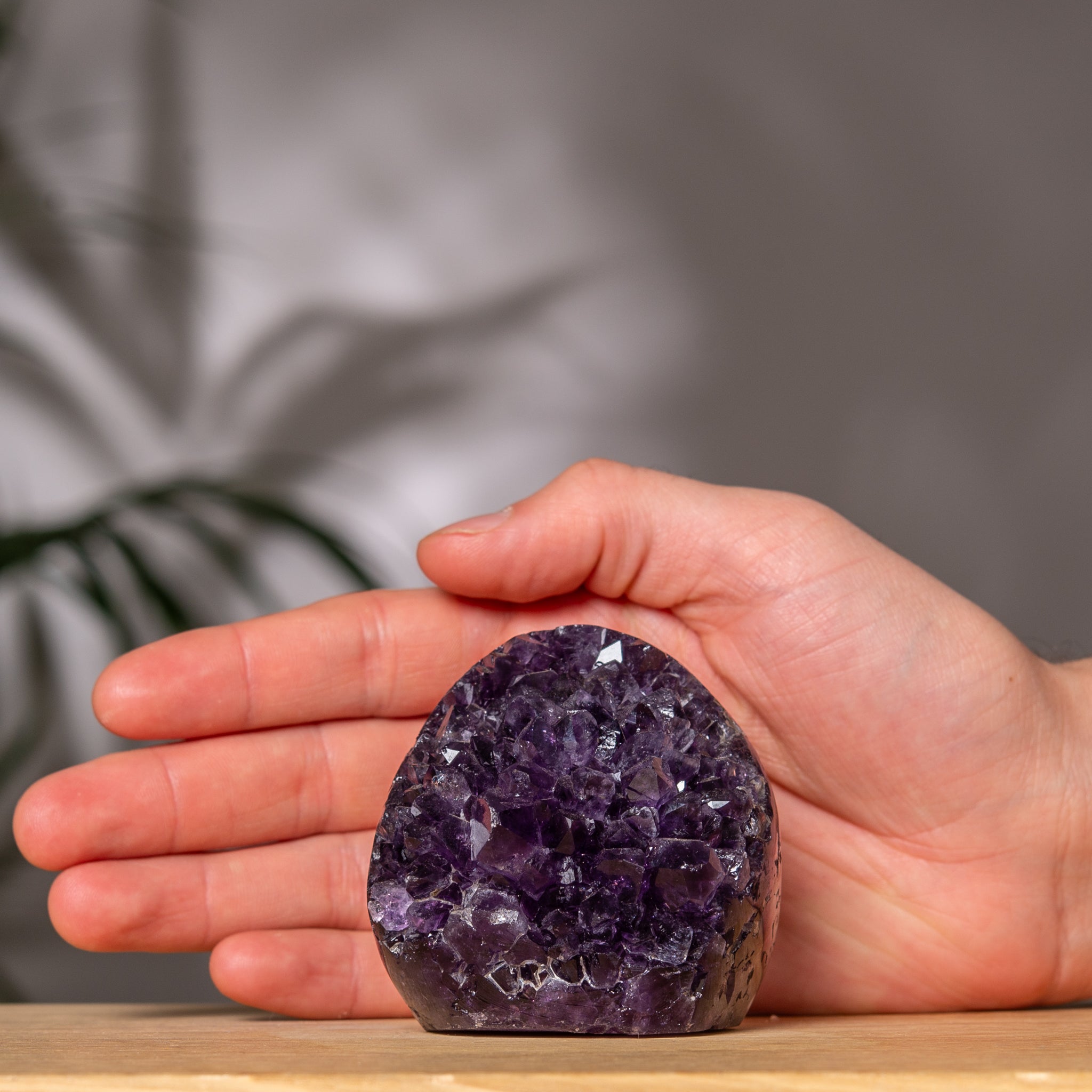 Amethyst Cluster – Deep Purple Crystal & Polished Agate Back – Uruguay