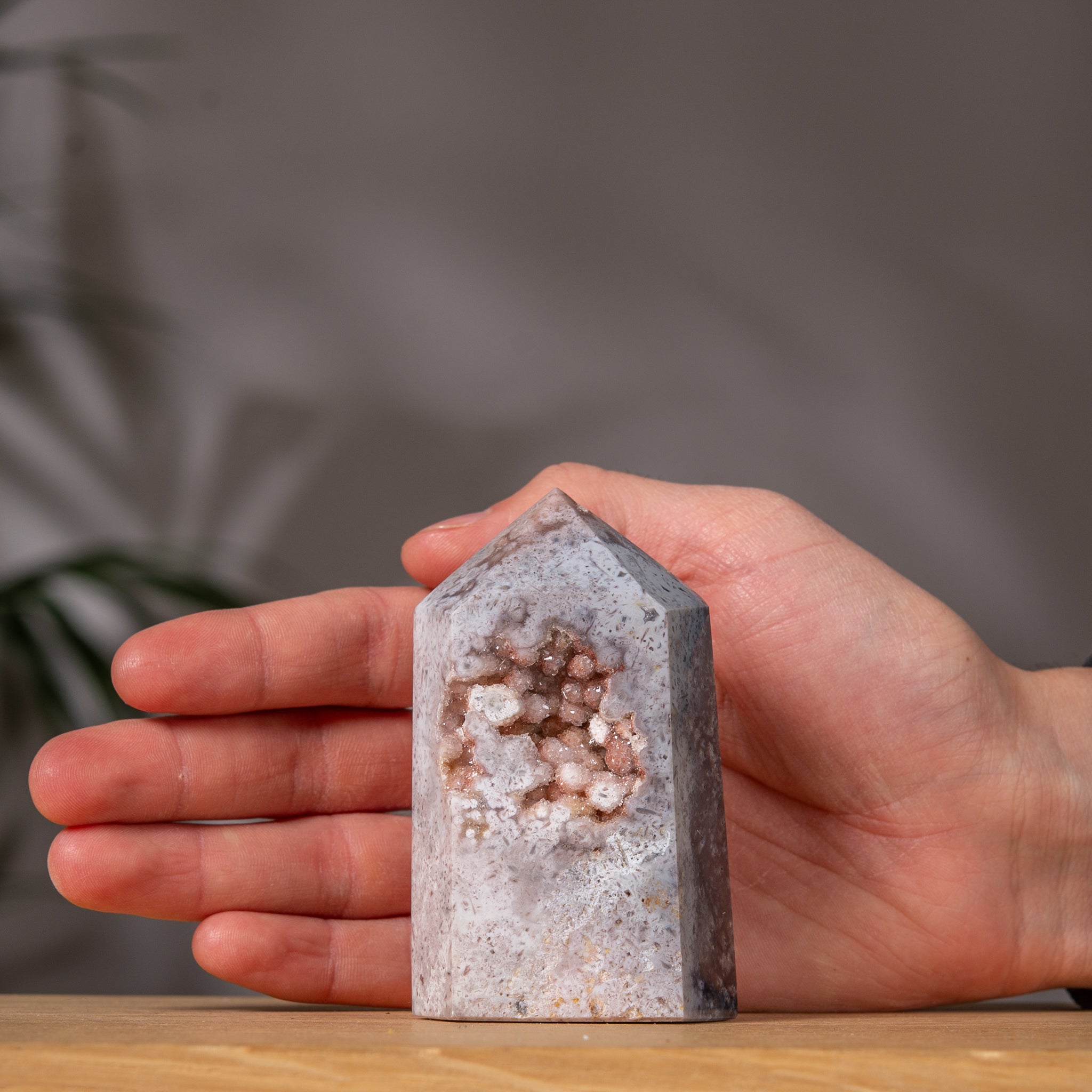 Pale Grey Agate Druzy Tower