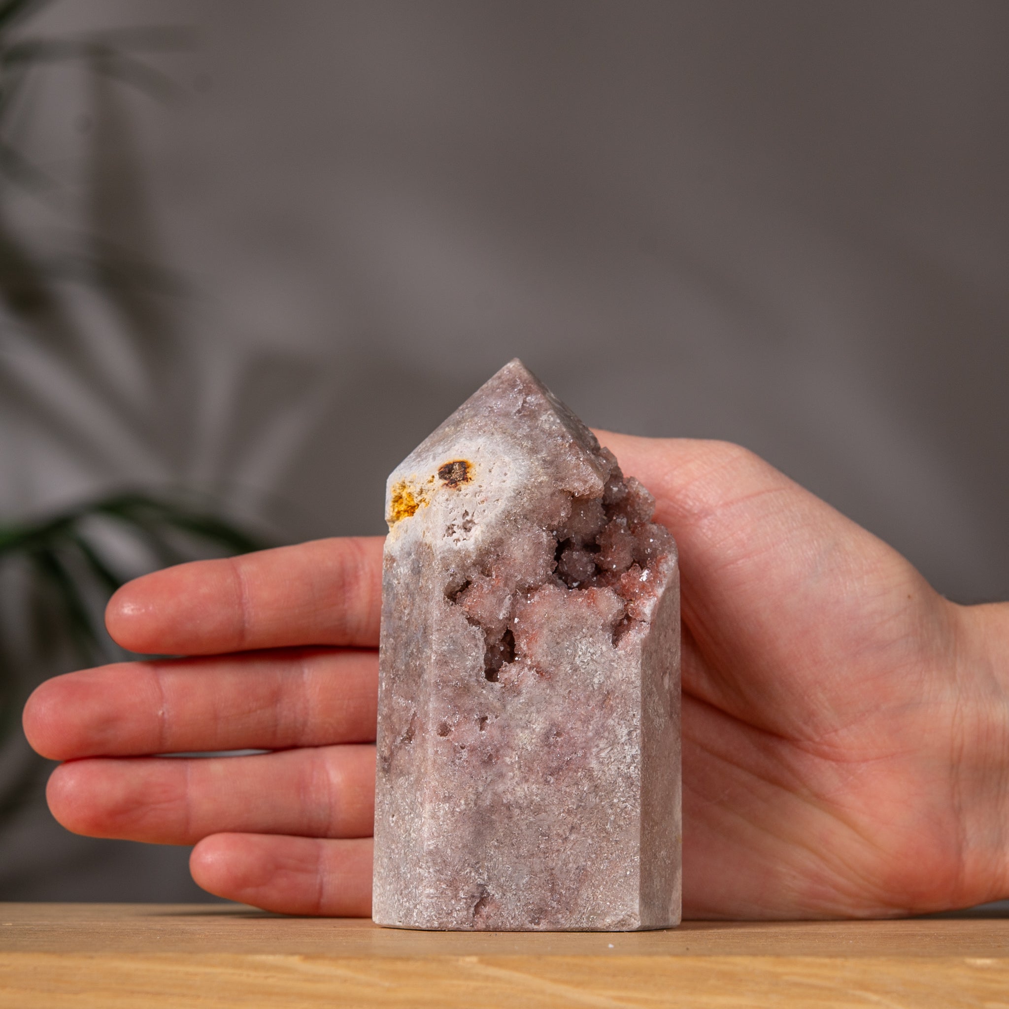Pinkish-Grey Pink Amethyst Pointed Tower