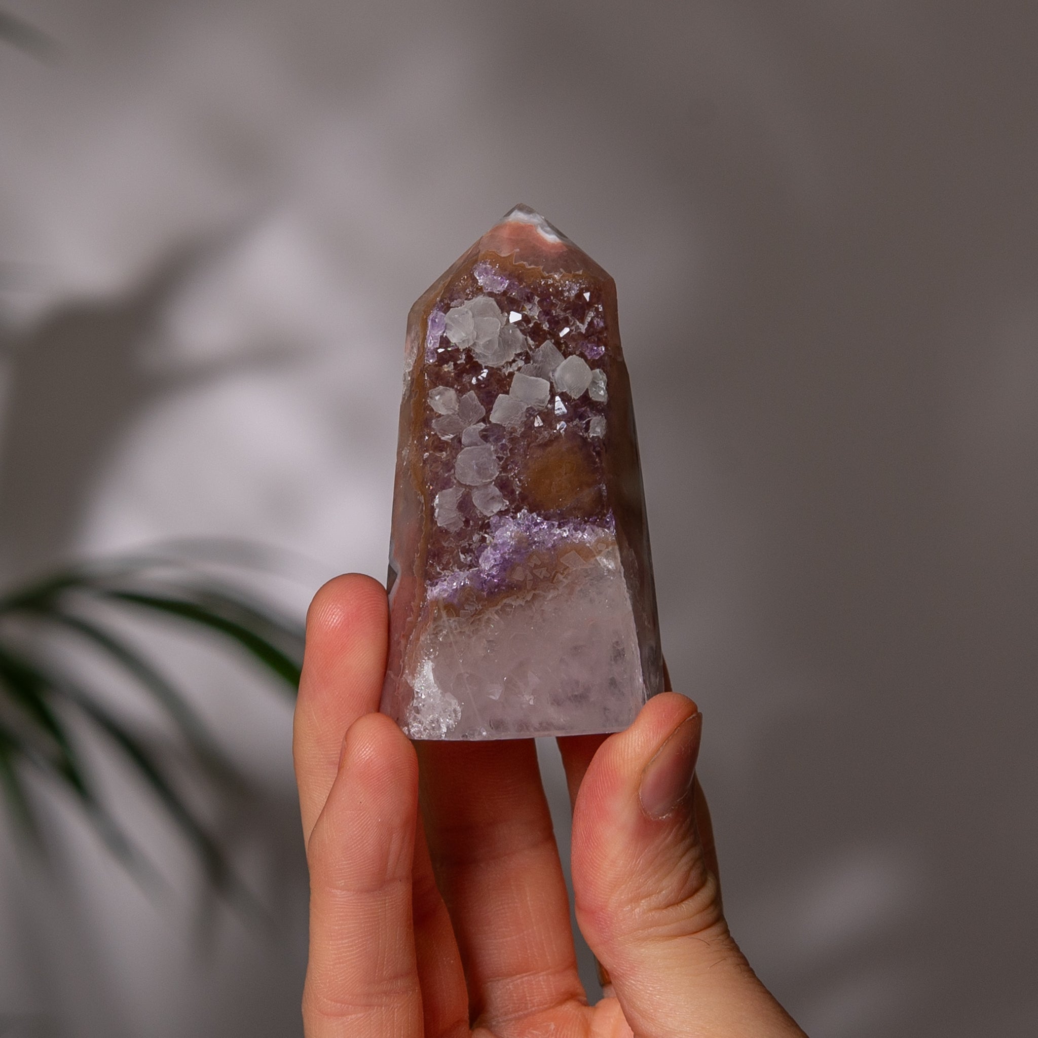 Amethyst Tower – Peach & Purple with Calcite – Brazil