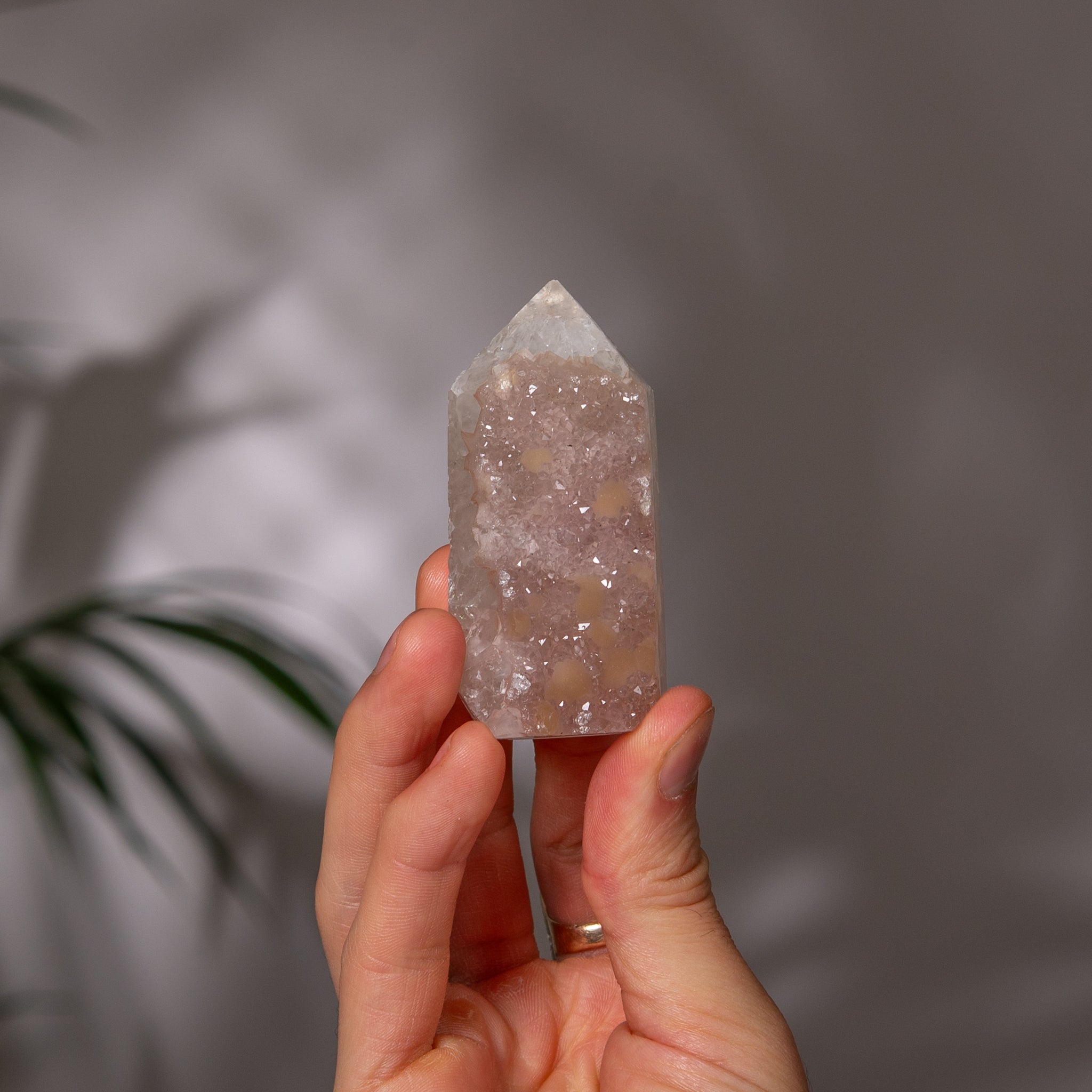 Rainbow Amethyst Tower with Calcite – Soft Pink Crystal – Uruguay
