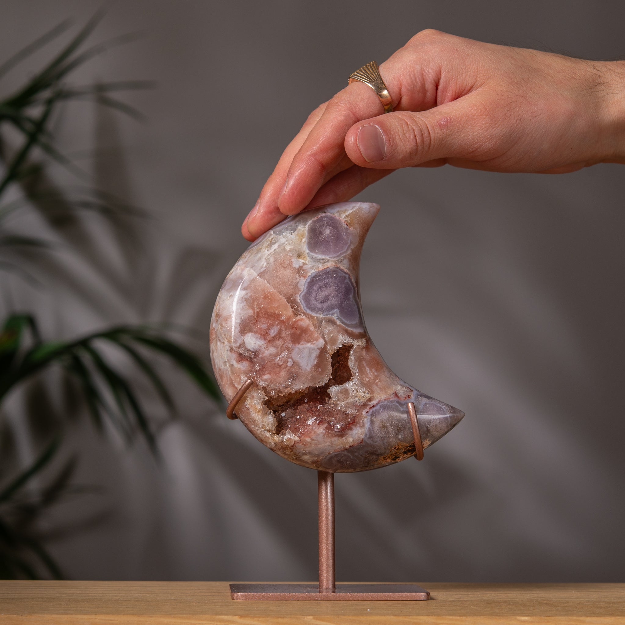 Pink Amethyst Crescent Moon in Pink and Lavender