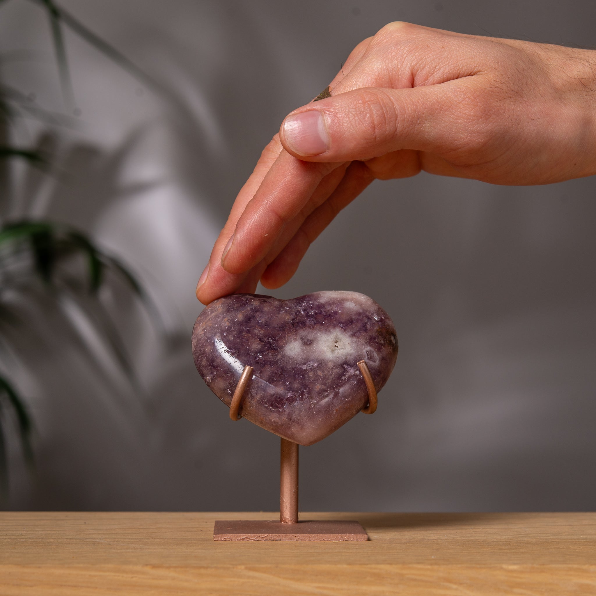 Dark purple Pink Amethyst Moon on stand