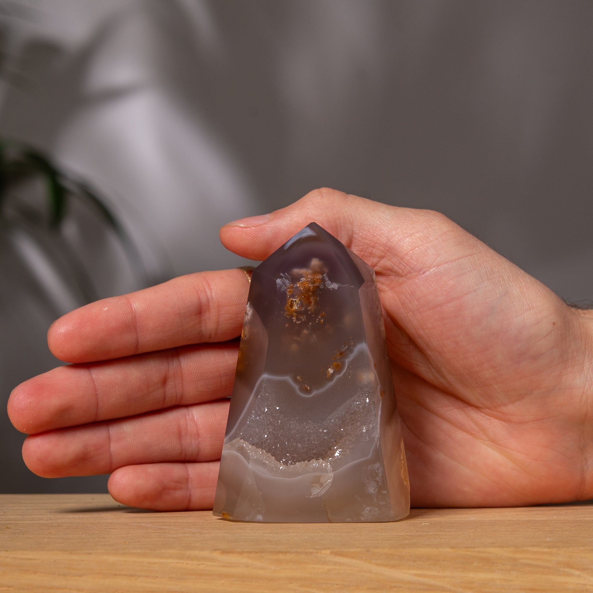 Transparent Agate Tower With jasper inclusions