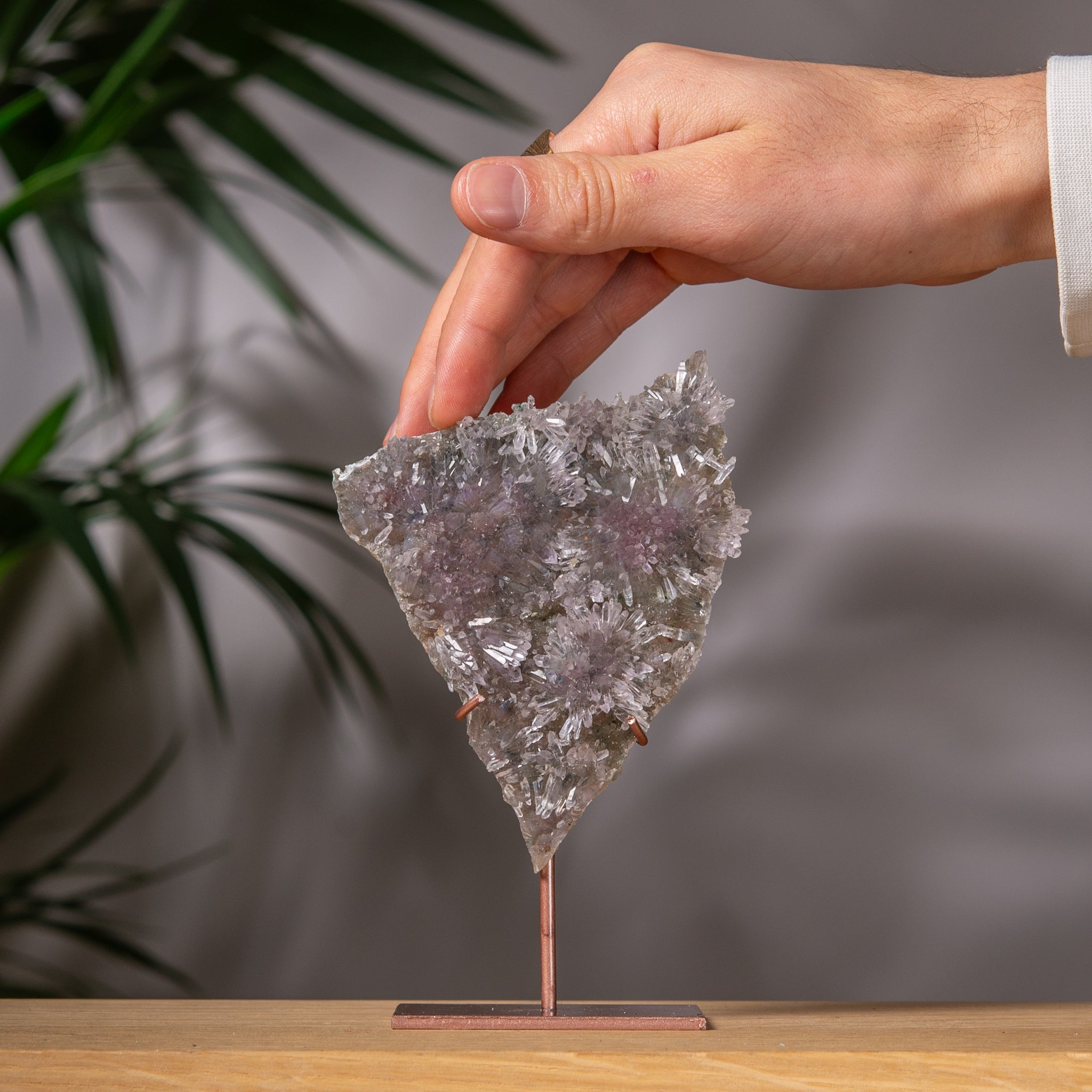 Raw Zeolite Amethyst Crystal Slab on Stand