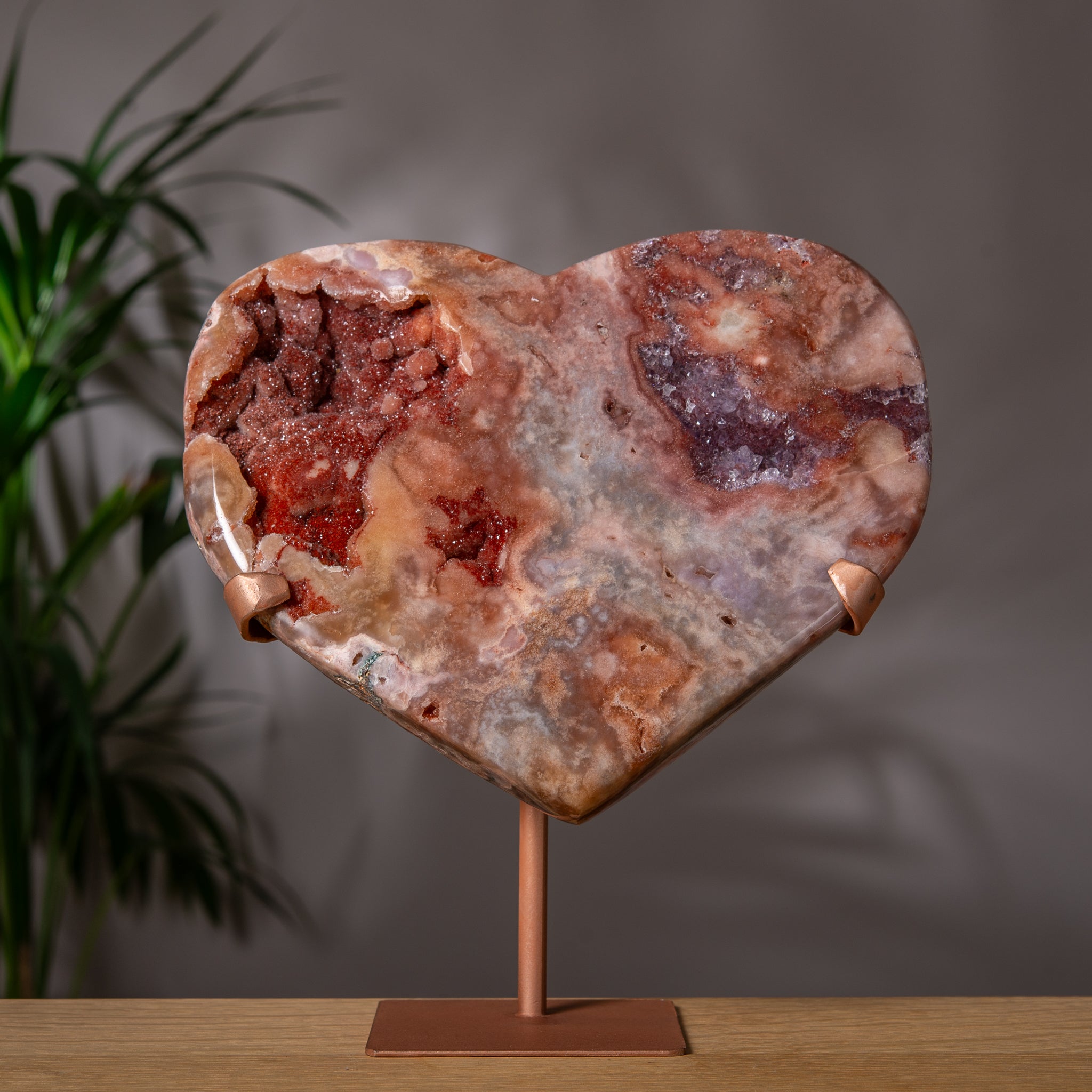 Premium Pink Amethyst Heart – Deep Red & Pink Crystal – Brazil