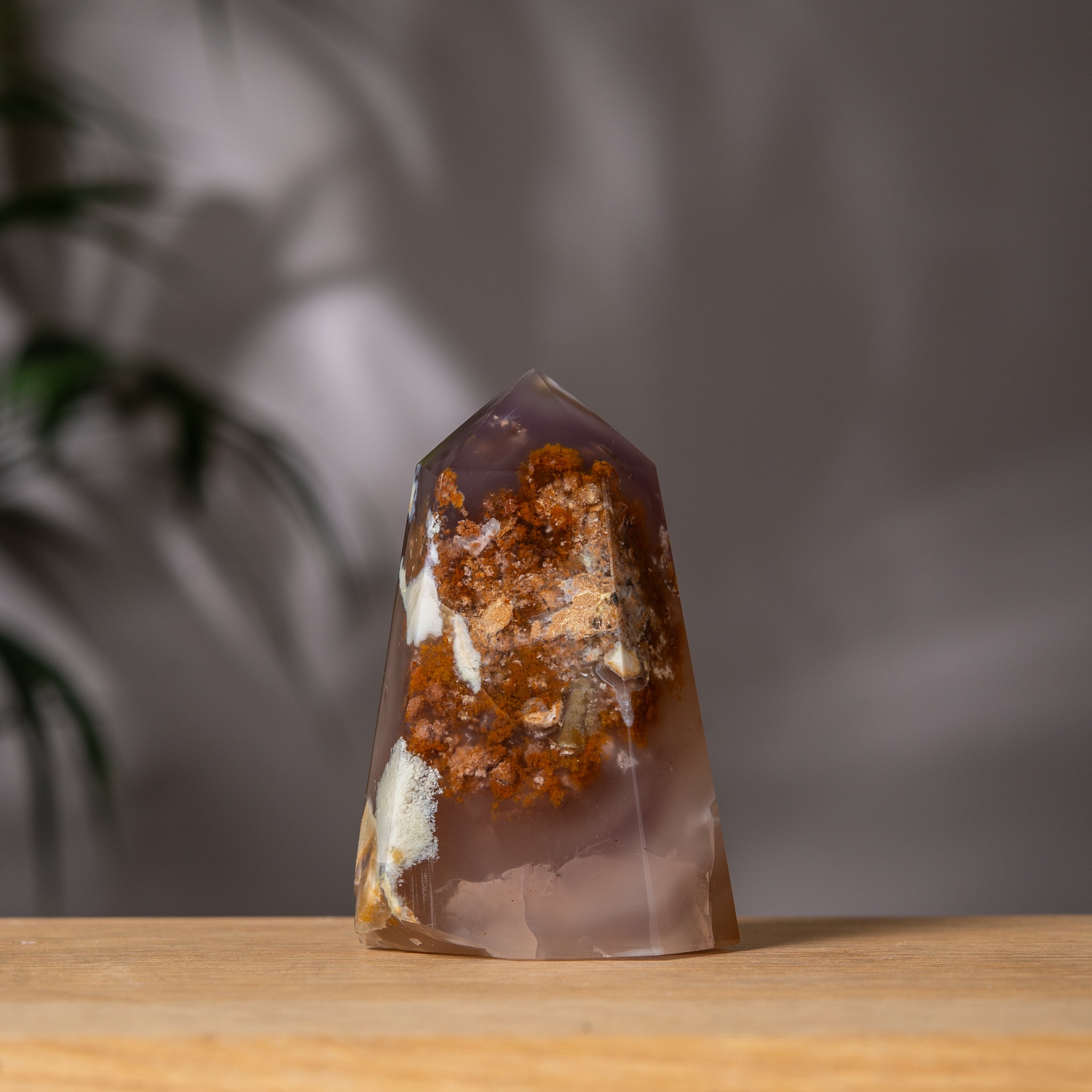 Transparent Agate Tower With jasper inclusions