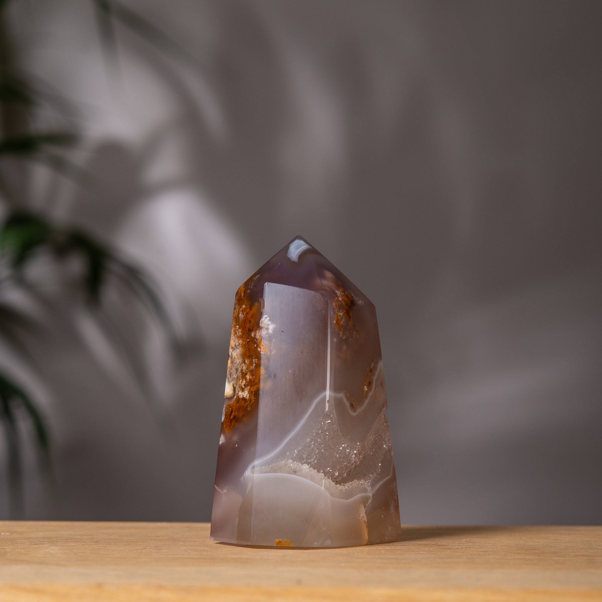 Transparent Agate Tower With jasper inclusions