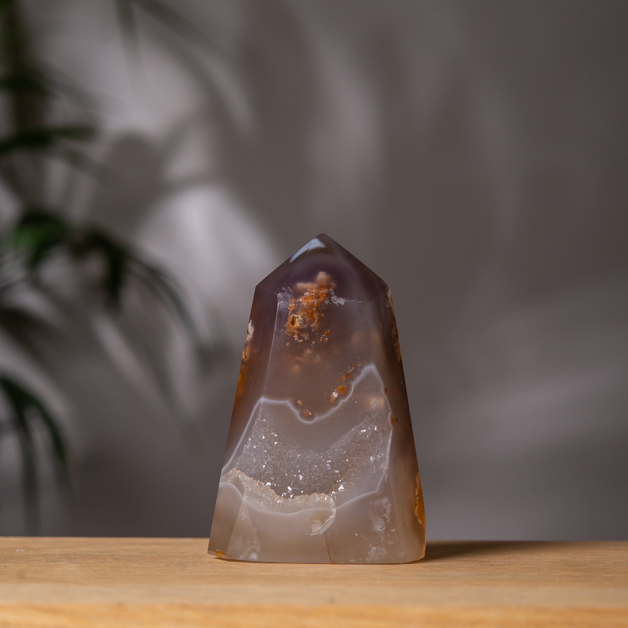 Transparent Agate Tower With jasper inclusions