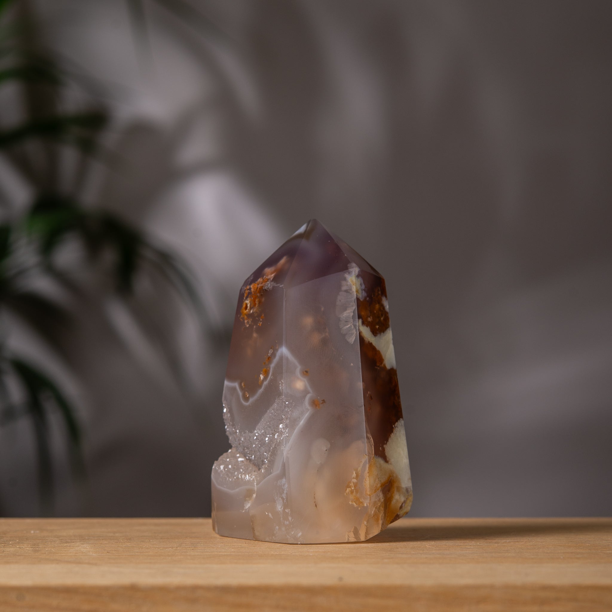 Transparent Agate Tower With jasper inclusions