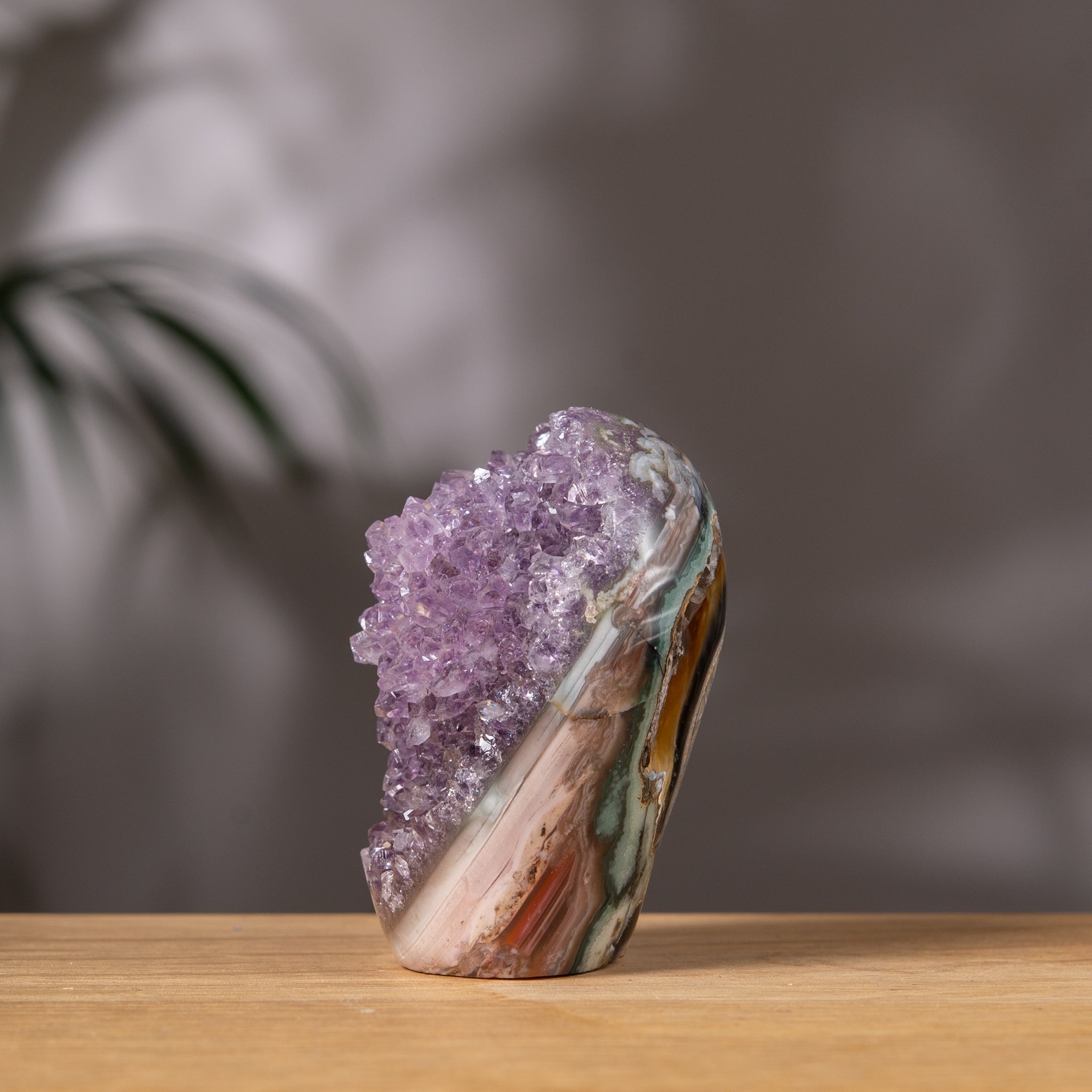 Amethyst Cluster – Lavender Druzy & Multicolor Agate Back – Uruguay