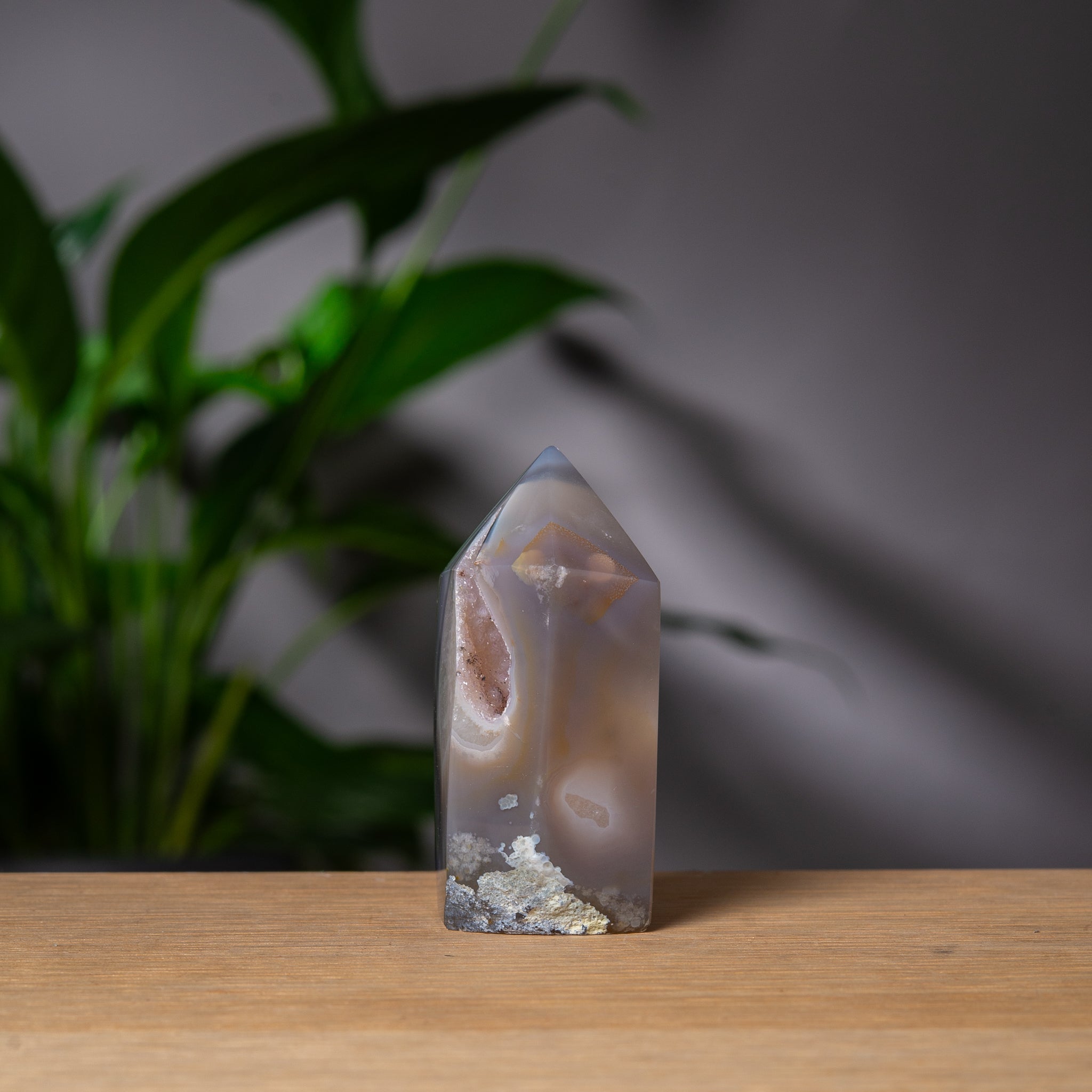 Grey Agate Tower with Purple Druzy Cavity
